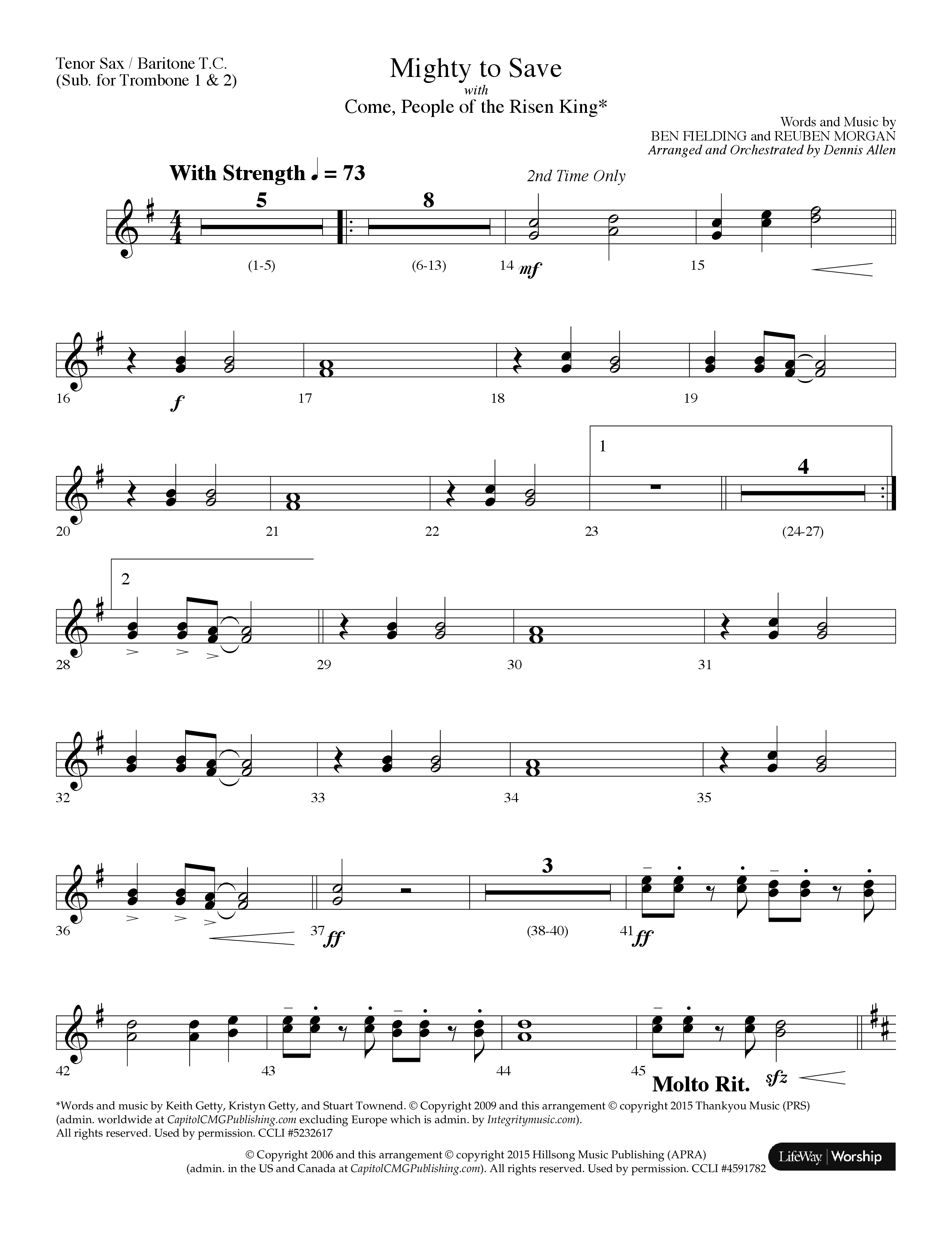 Mighty To Save (with Come People Of The Risen King) (Choral Anthem SATB) Tenor Sax/Baritone T.C. (Lifeway Choral / Arr. Dennis Allen)