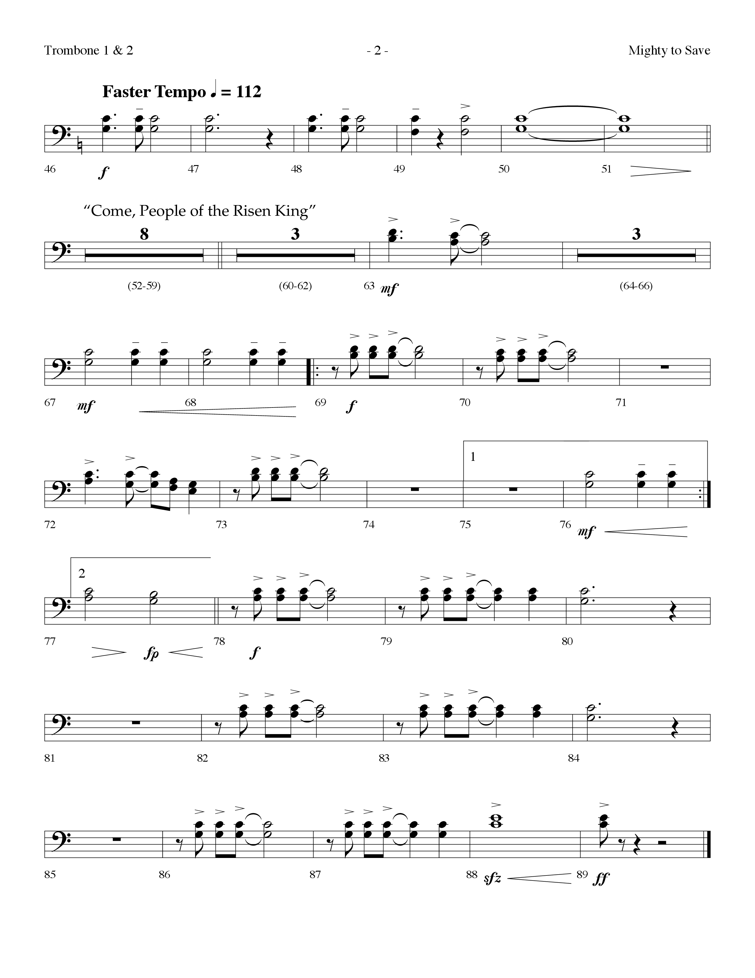Mighty To Save (with Come People Of The Risen King) (Choral Anthem SATB) Trombone 1/2 (Lifeway Choral / Arr. Dennis Allen)