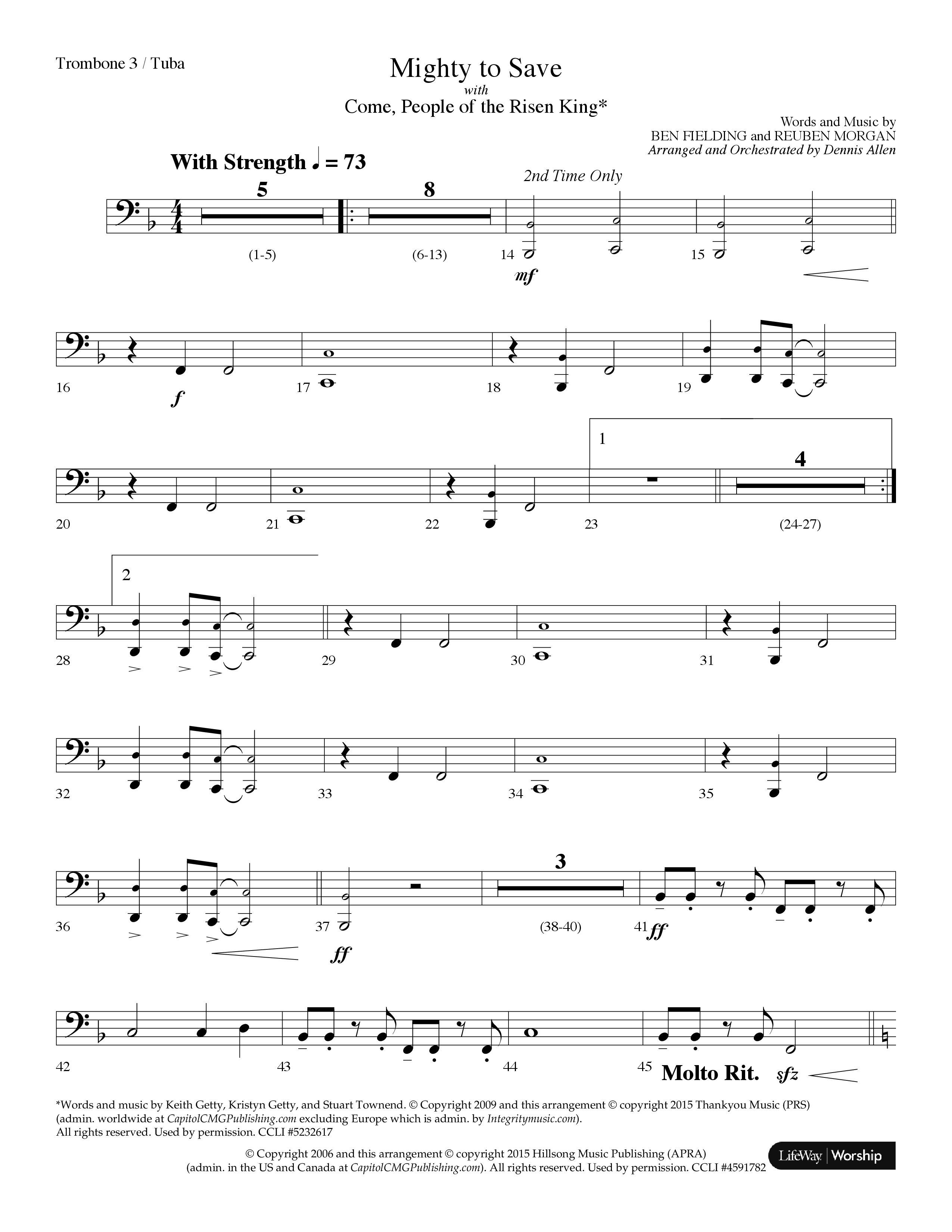 Mighty To Save (with Come People Of The Risen King) (Choral Anthem SATB) Trombone 3/Tuba (Lifeway Choral / Arr. Dennis Allen)