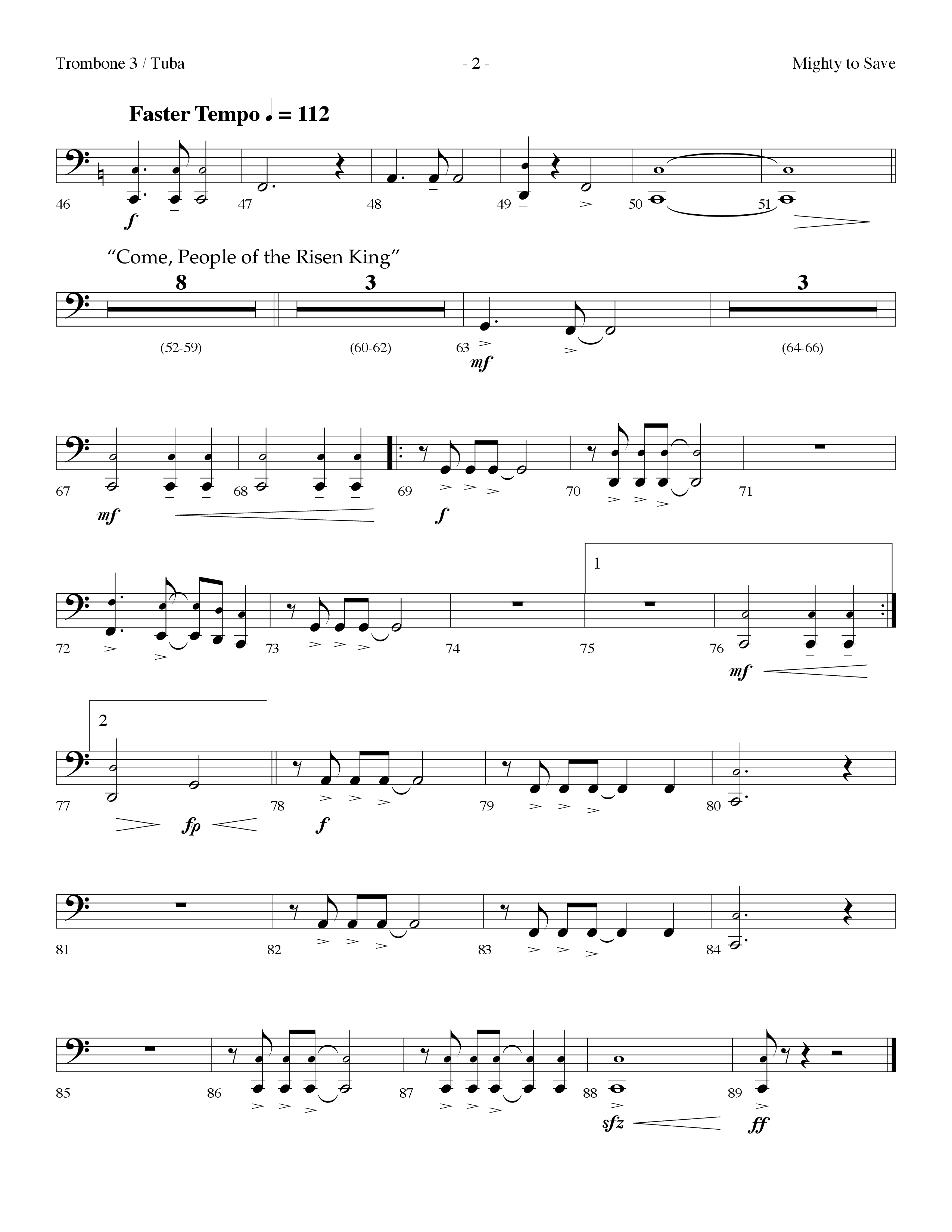 Mighty To Save (with Come People Of The Risen King) (Choral Anthem SATB) Trombone 3/Tuba (Lifeway Choral / Arr. Dennis Allen)