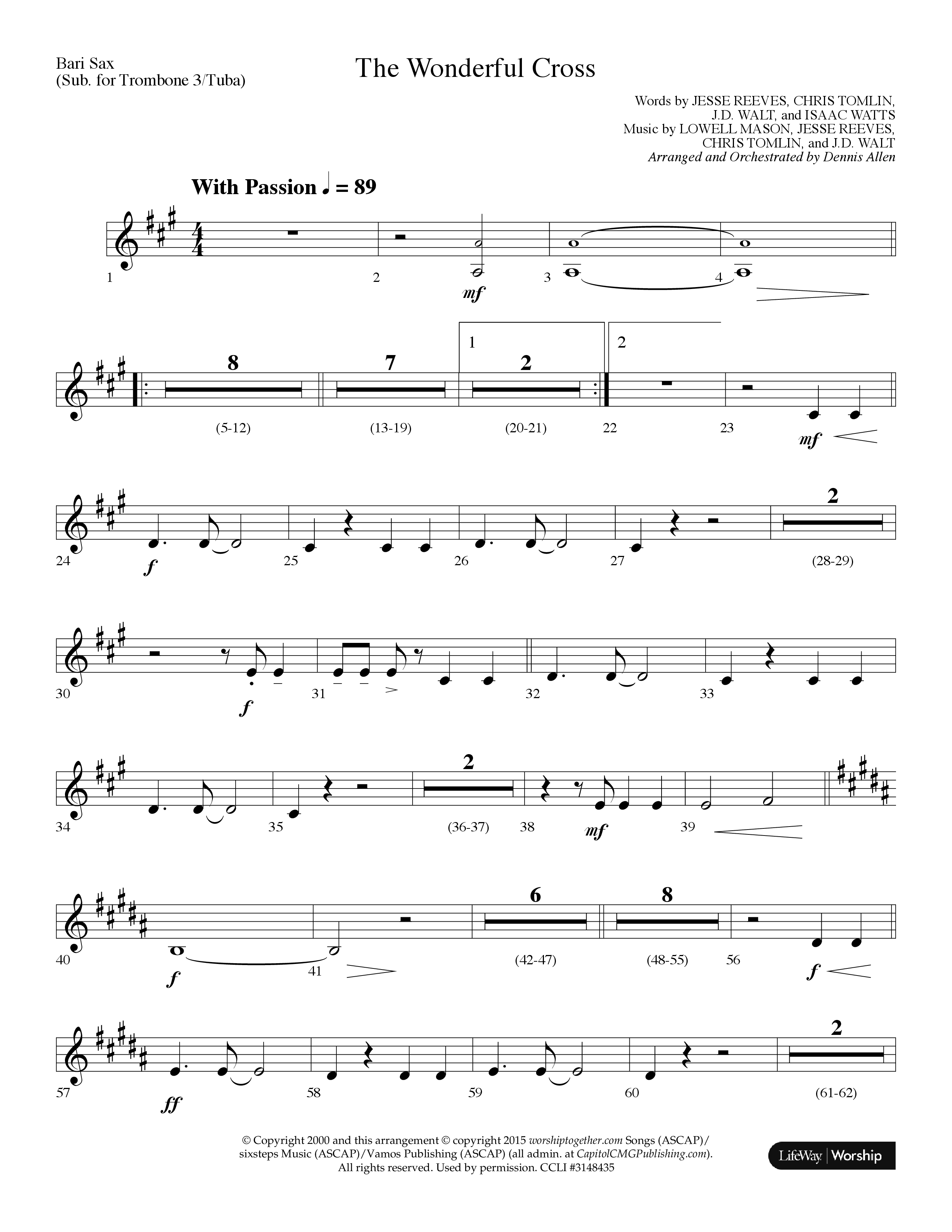 The Wonderful Cross (Choral Anthem SATB) Bari Sax (Lifeway Choral / Arr. Dennis Allen)