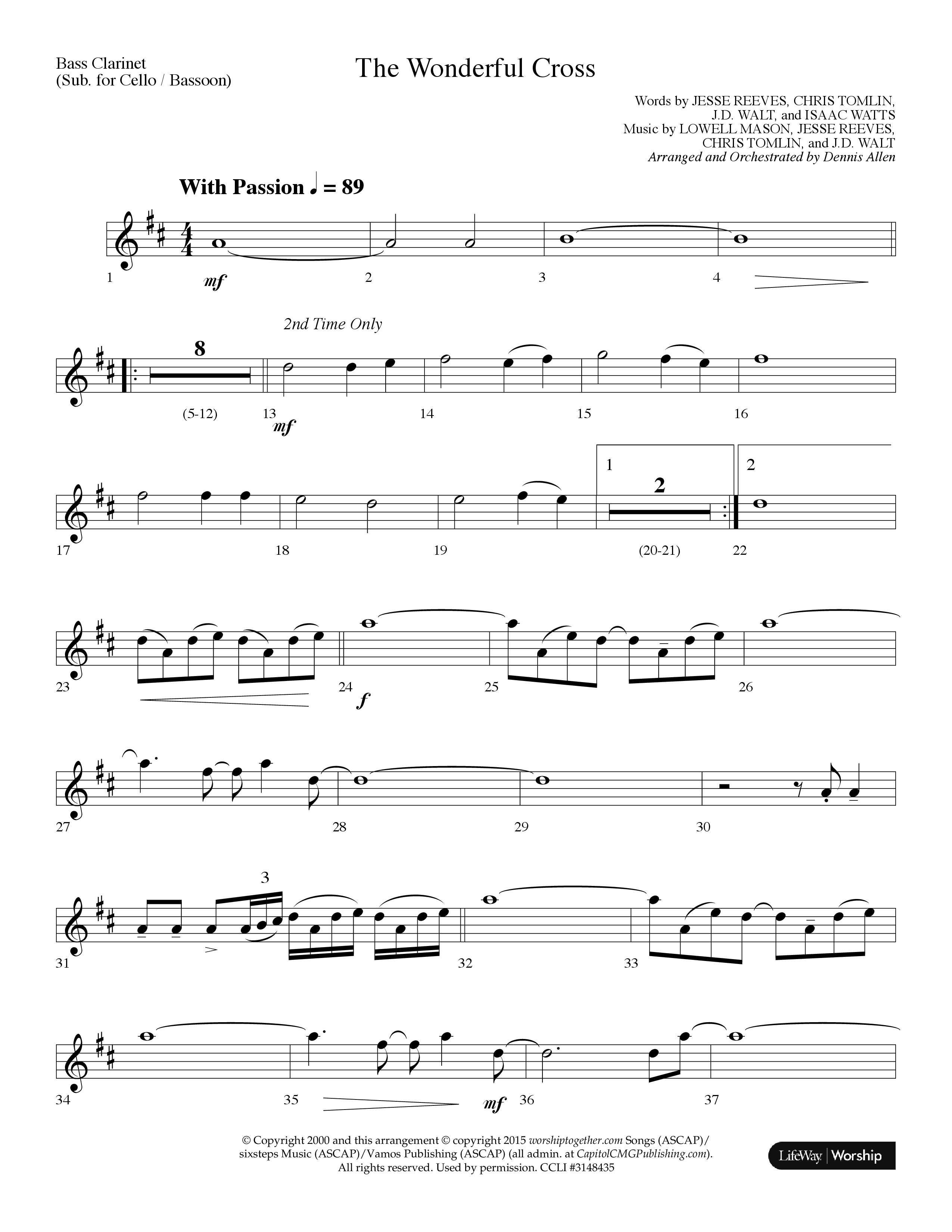 The Wonderful Cross (Choral Anthem SATB) Bass Clarinet (Lifeway Choral / Arr. Dennis Allen)