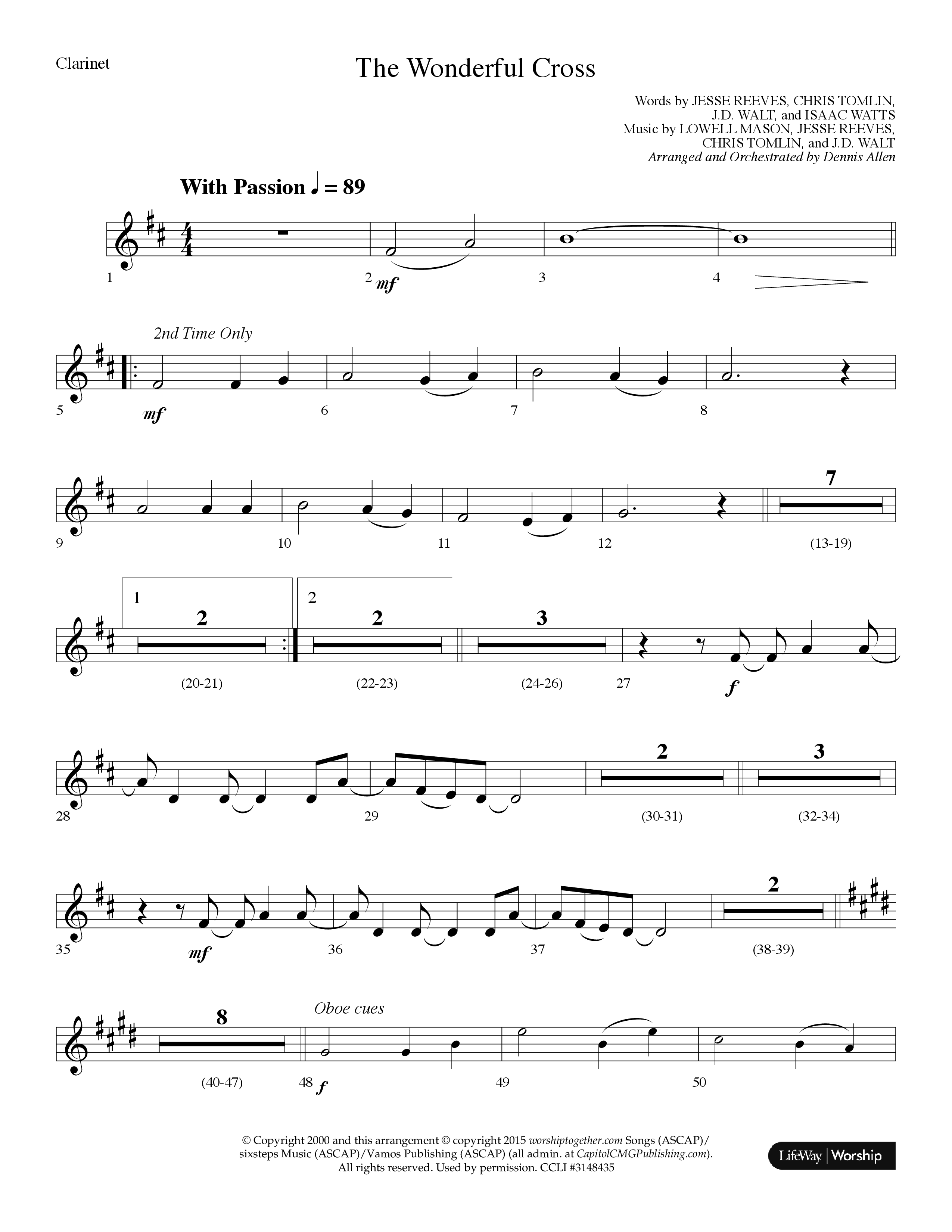 The Wonderful Cross (Choral Anthem SATB) Clarinet (Lifeway Choral / Arr. Dennis Allen)