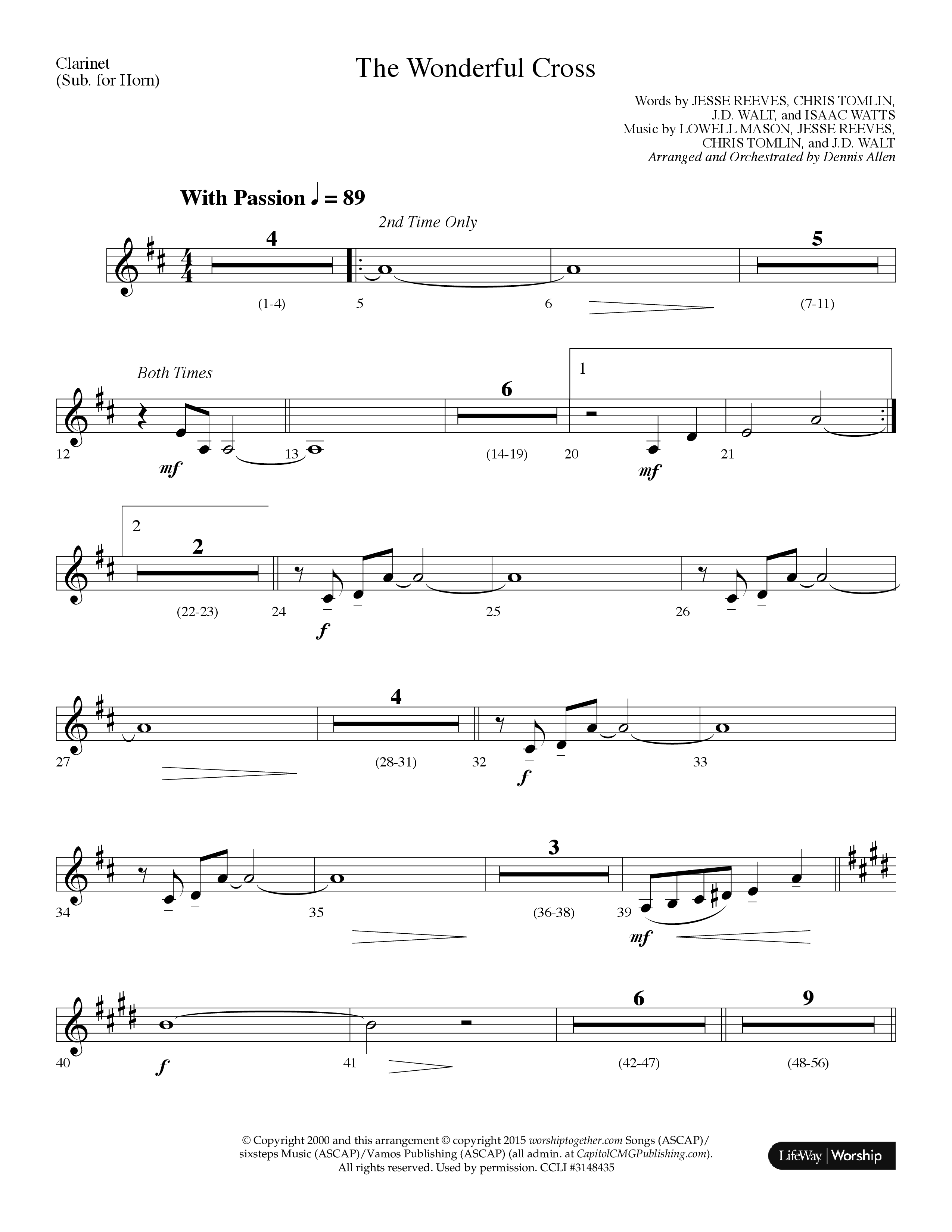 The Wonderful Cross (Choral Anthem SATB) Clarinet (Lifeway Choral / Arr. Dennis Allen)