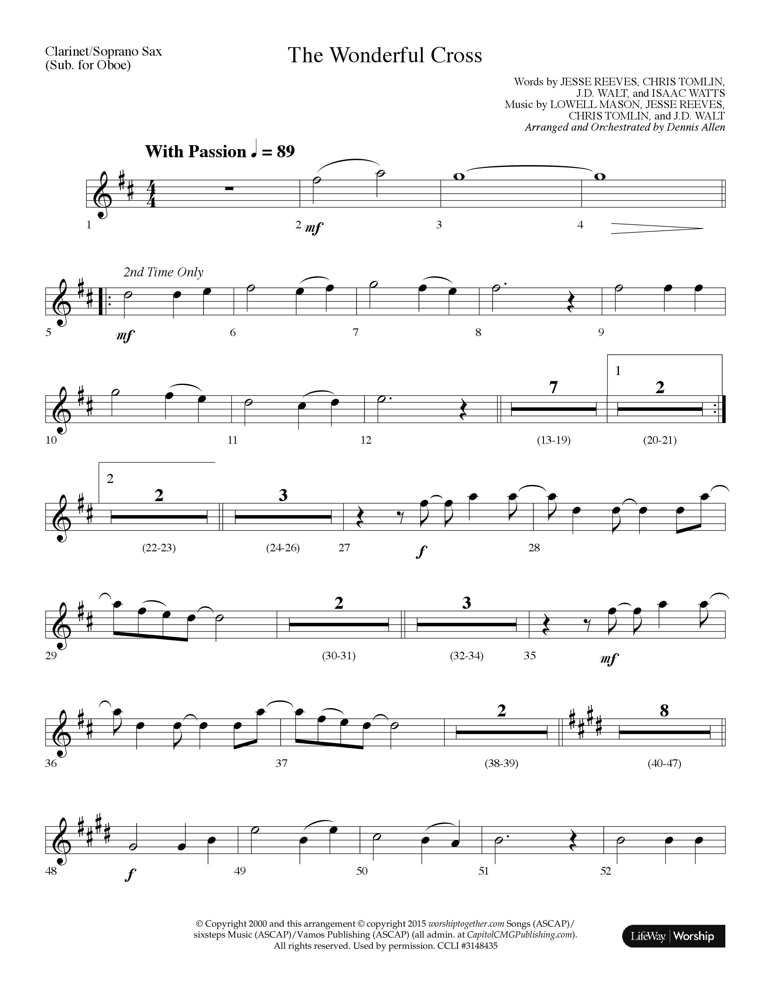 The Wonderful Cross (Choral Anthem SATB) Clarinet/Soprano Sax (Lifeway Choral / Arr. Dennis Allen)