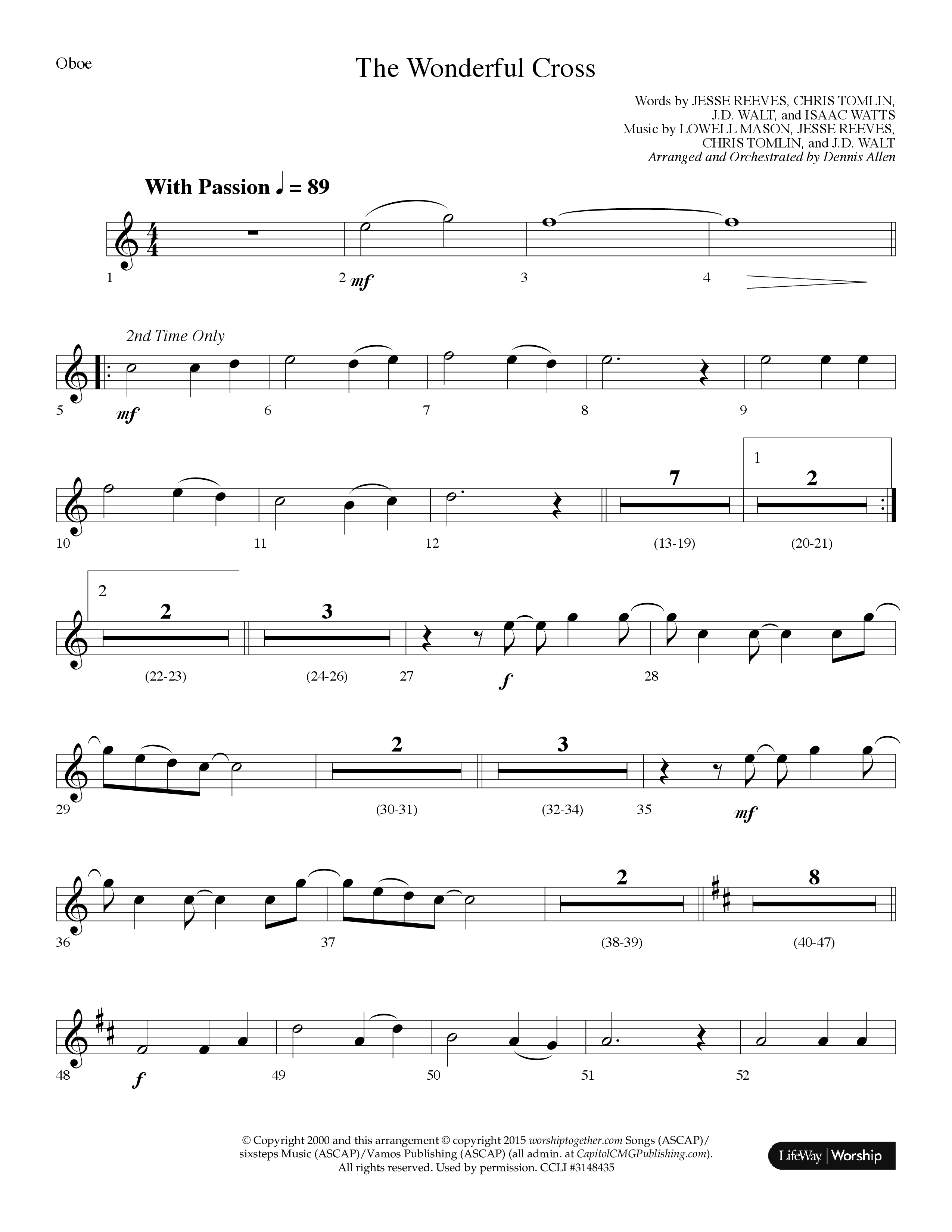 The Wonderful Cross (Choral Anthem SATB) Oboe (Lifeway Choral / Arr. Dennis Allen)