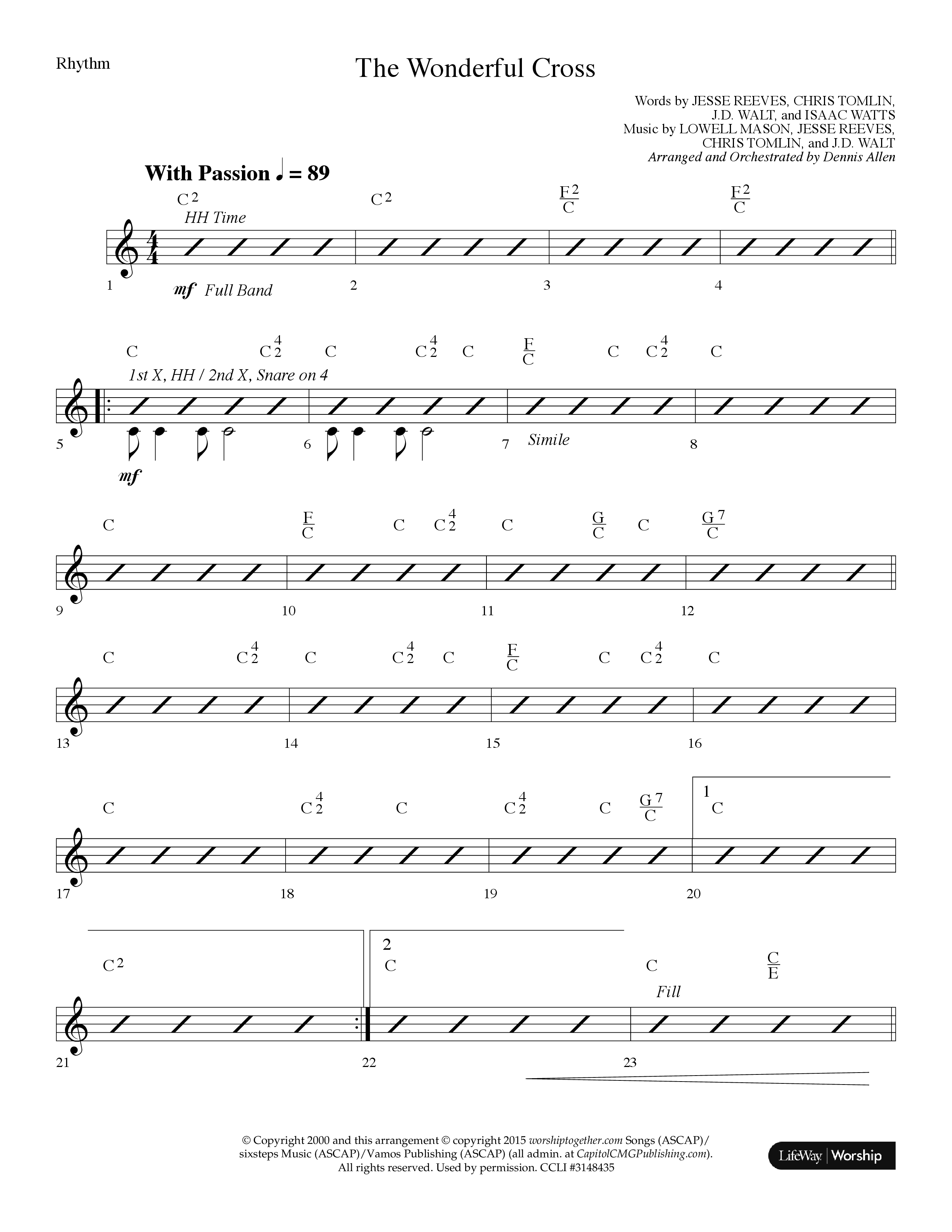The Wonderful Cross (Choral Anthem SATB) Rhythm Chart (Lifeway Choral / Arr. Dennis Allen)