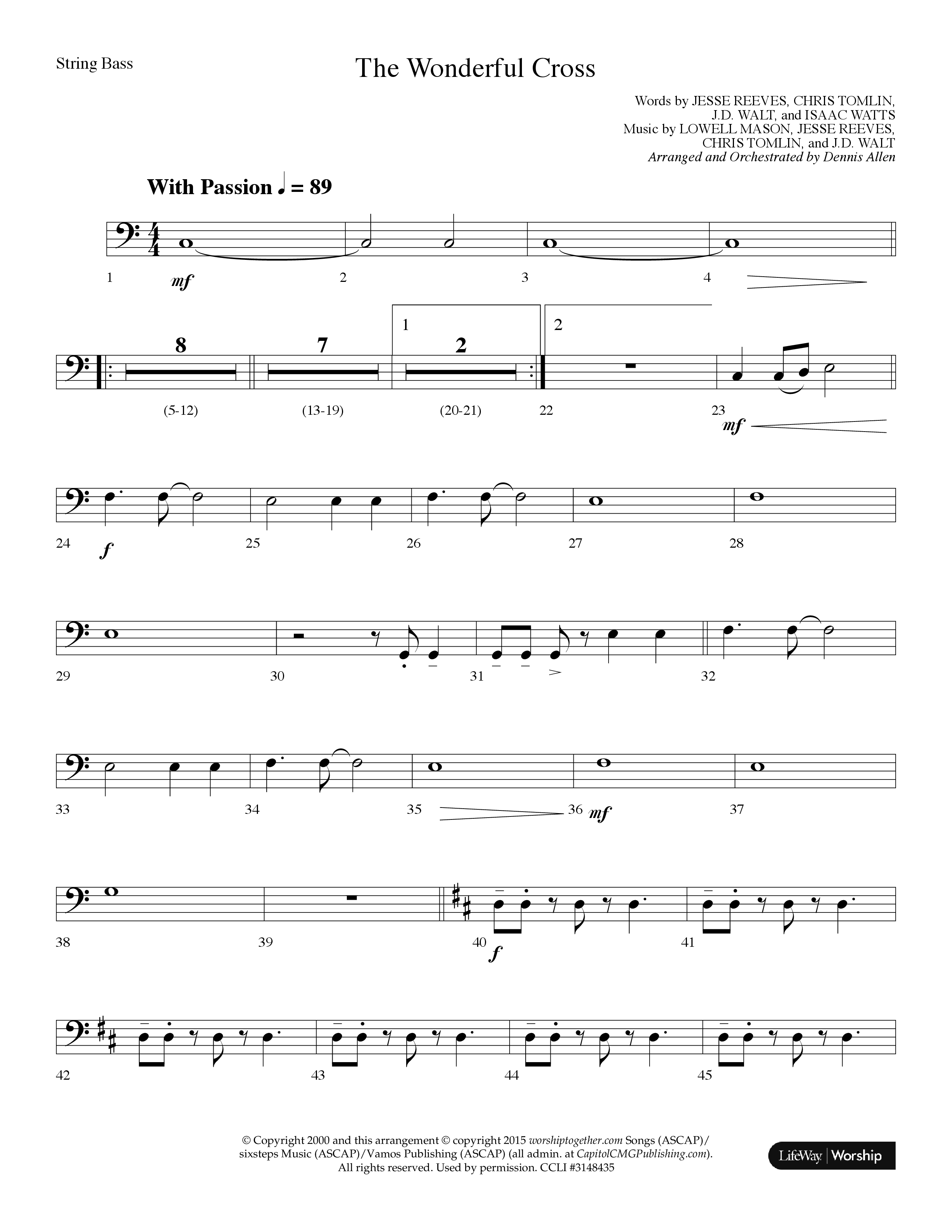 The Wonderful Cross (Choral Anthem SATB) String Bass (Lifeway Choral / Arr. Dennis Allen)