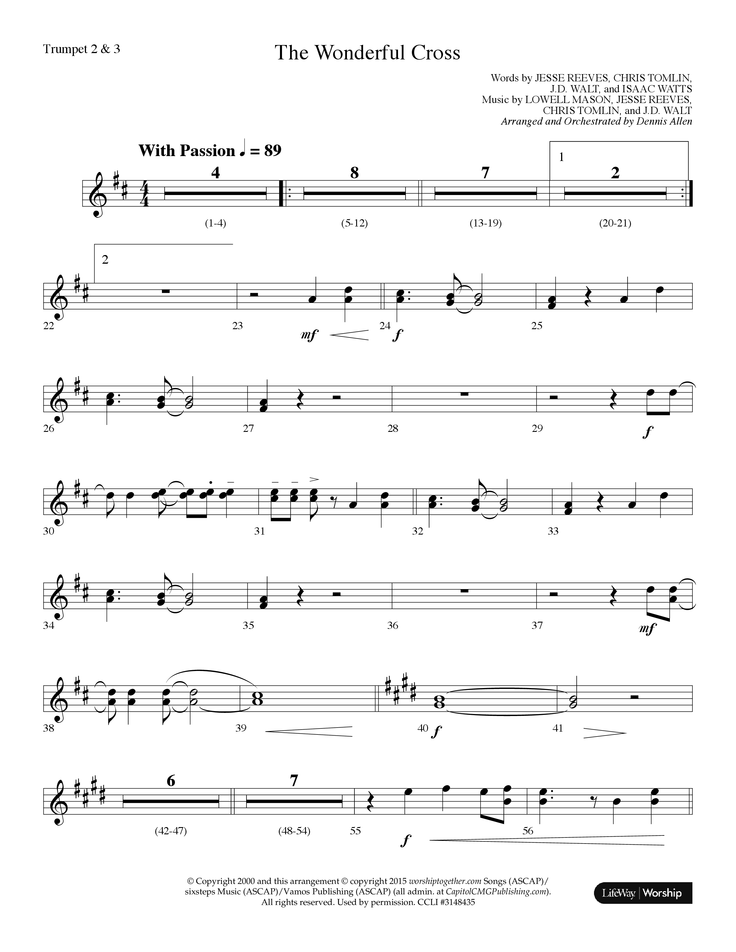 The Wonderful Cross (Choral Anthem SATB) Trumpet 2/3 (Lifeway Choral / Arr. Dennis Allen)
