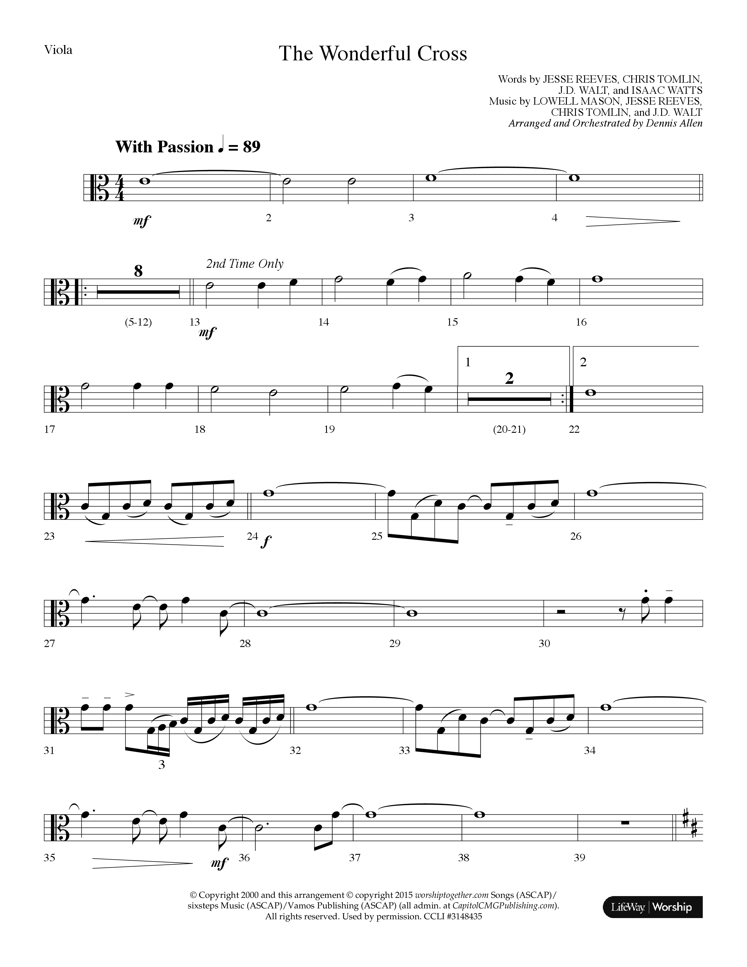 The Wonderful Cross (Choral Anthem SATB) Viola (Lifeway Choral / Arr. Dennis Allen)