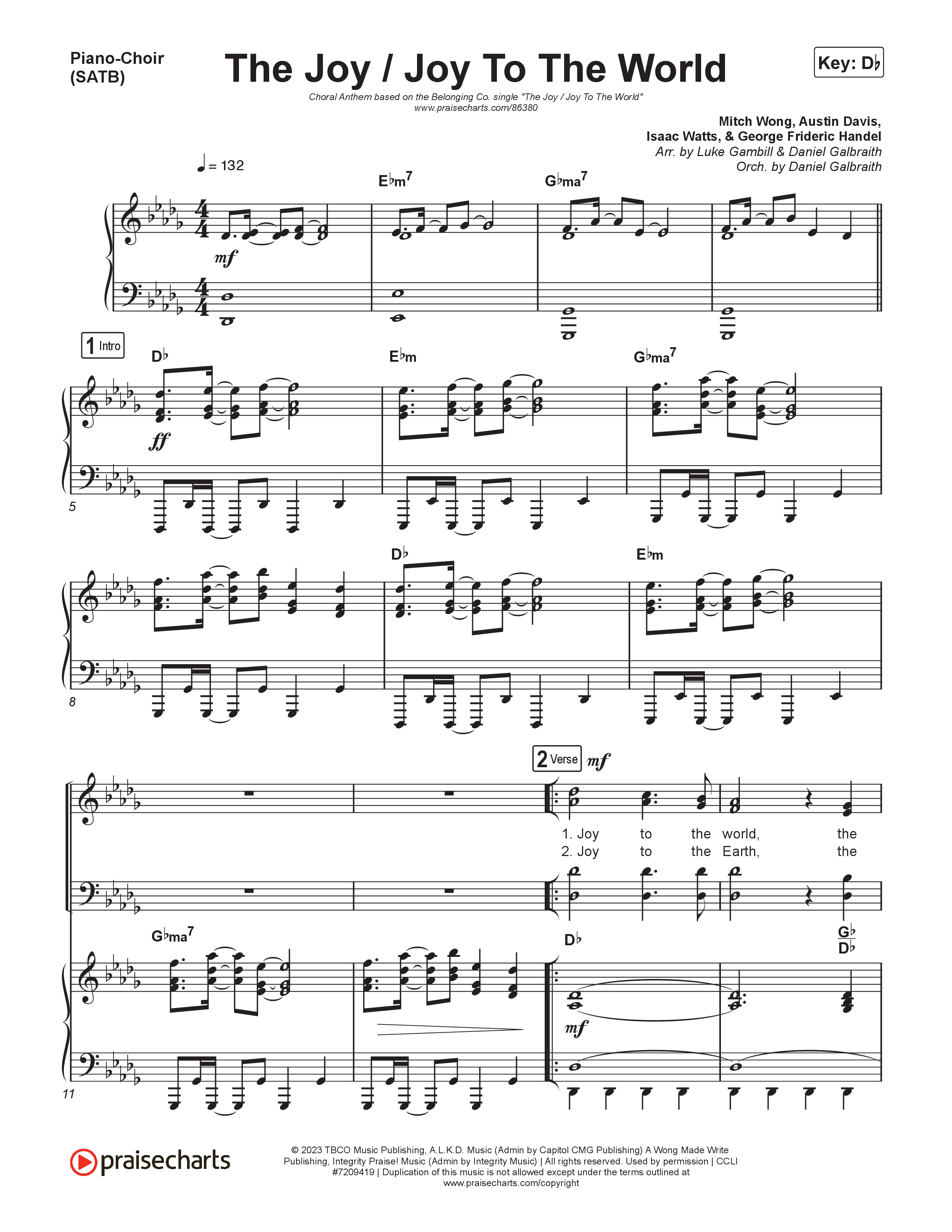 The Joy / Joy To The World (Choral Anthem SATB) Piano/Vocal (SATB) (The Belonging Co / David Dennis / Arr. Luke Gambill)