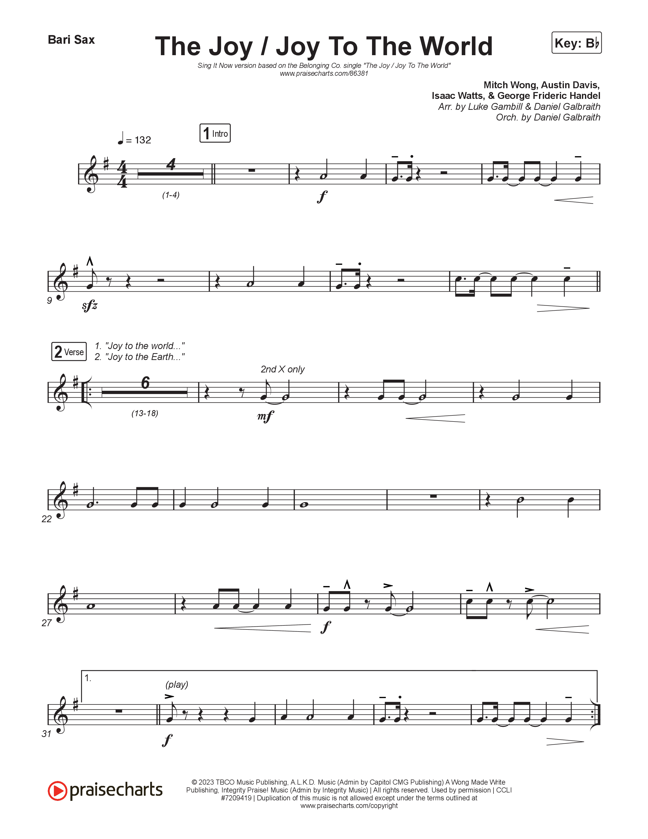 The Joy / Joy To The World (Sing It Now) Bari Sax (The Belonging Co / David Dennis / Arr. Luke Gambill)