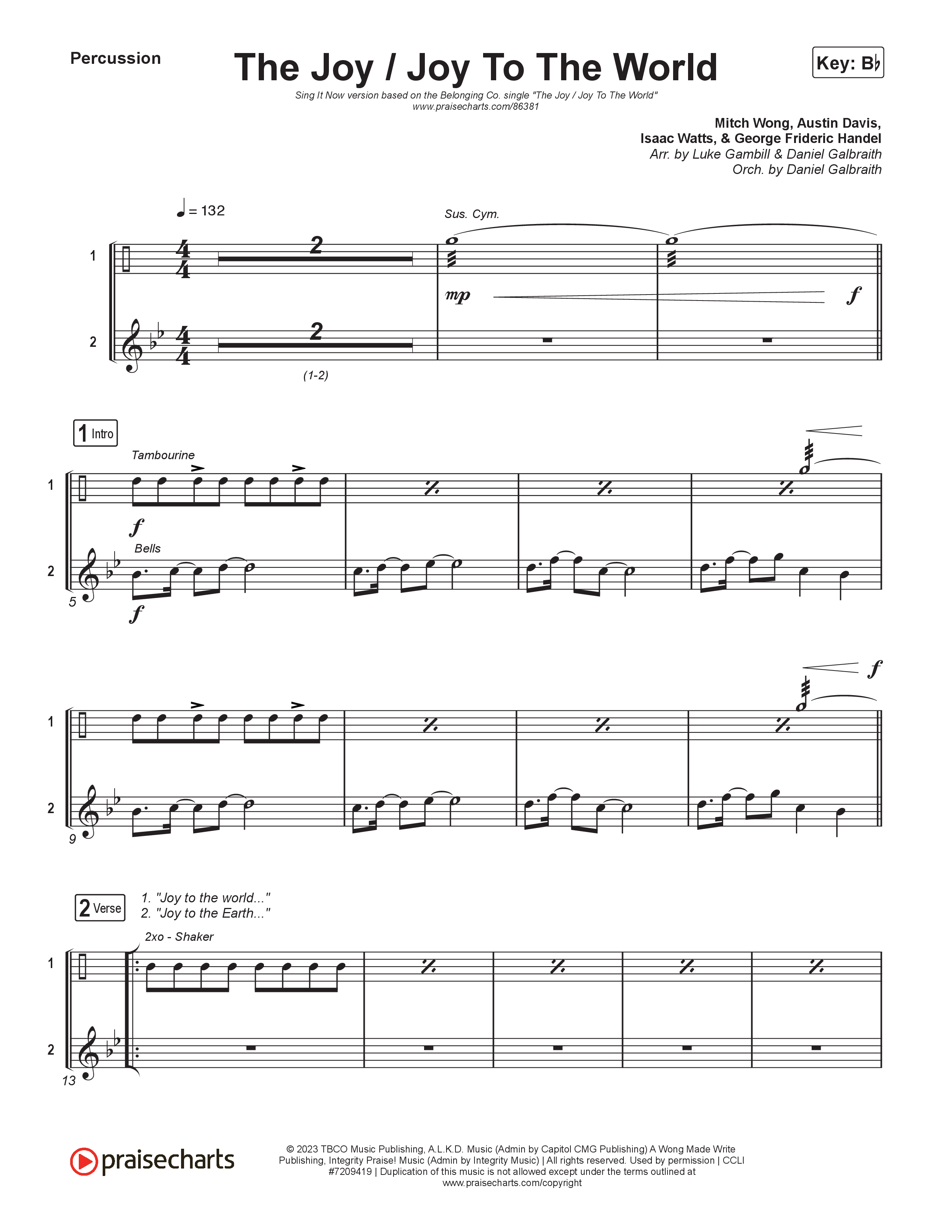 The Joy / Joy To The World (Sing It Now) Percussion (The Belonging Co / David Dennis / Arr. Luke Gambill)