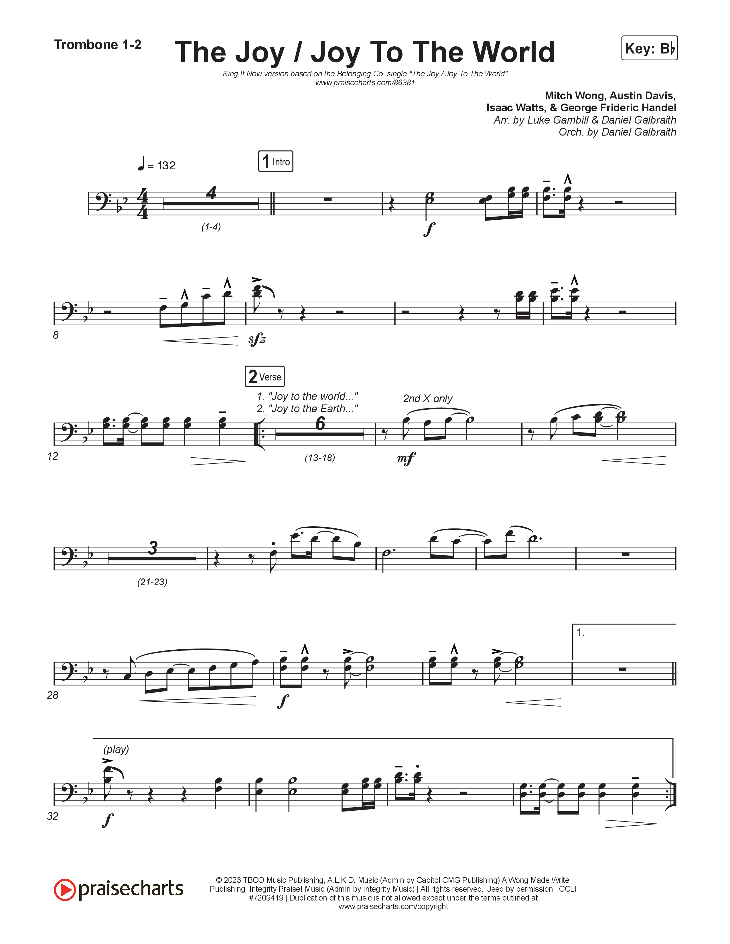 The Joy / Joy To The World (Sing It Now) Trombone 1/2 (The Belonging Co / David Dennis / Arr. Luke Gambill)