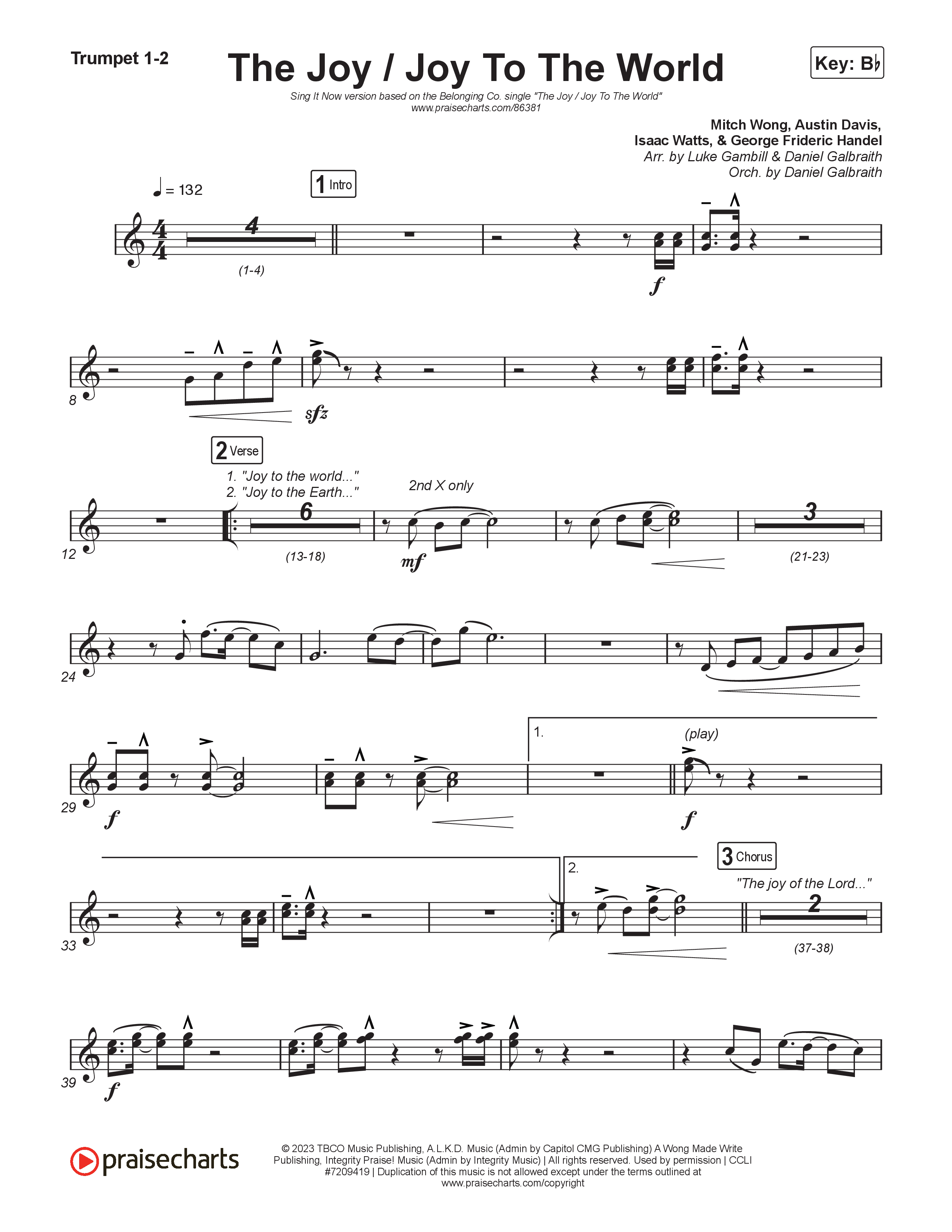 The Joy / Joy To The World (Sing It Now) Trumpet 1,2 (The Belonging Co / David Dennis / Arr. Luke Gambill)