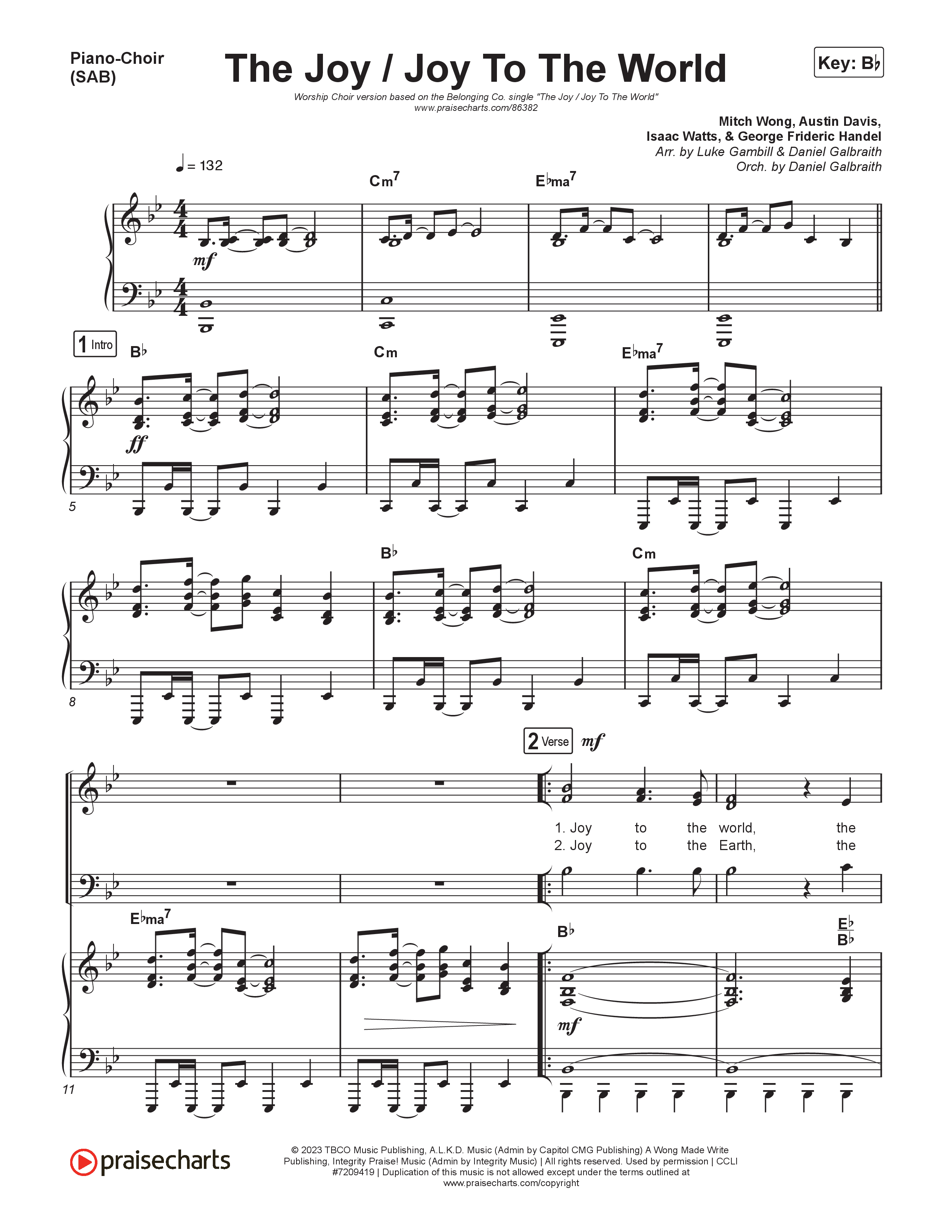 The Joy / Joy To The World (Worship Choir/SAB) Piano/Choir (SAB) (The Belonging Co / David Dennis / Arr. Luke Gambill)