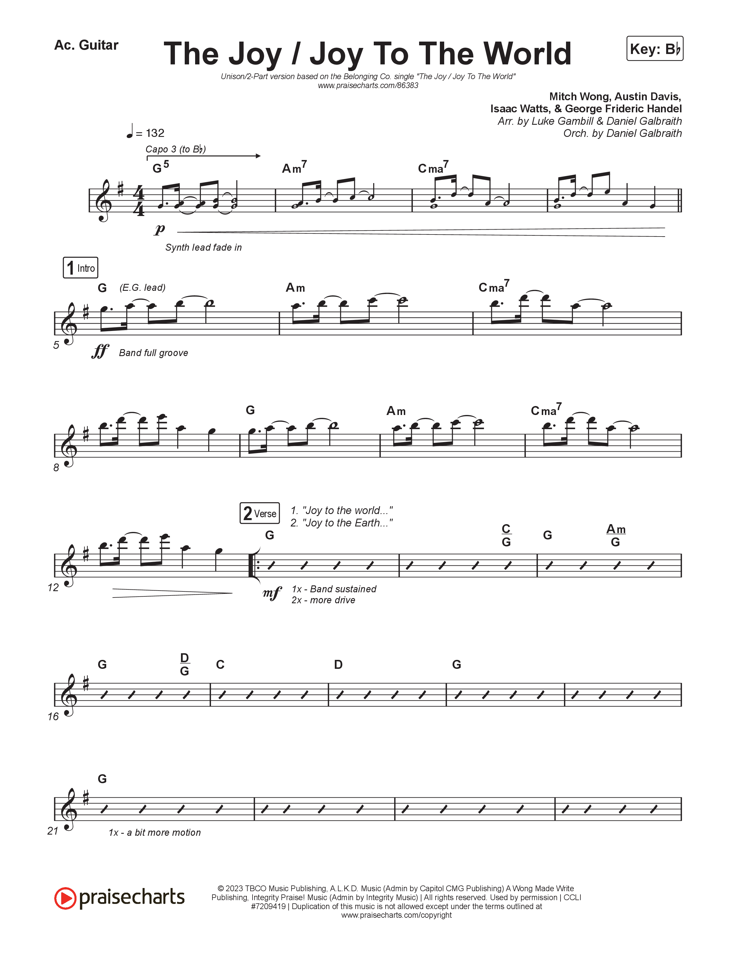 The Joy / Joy To The World (Unison/2-Part) Acoustic Guitar (The Belonging Co / David Dennis / Arr. Luke Gambill)