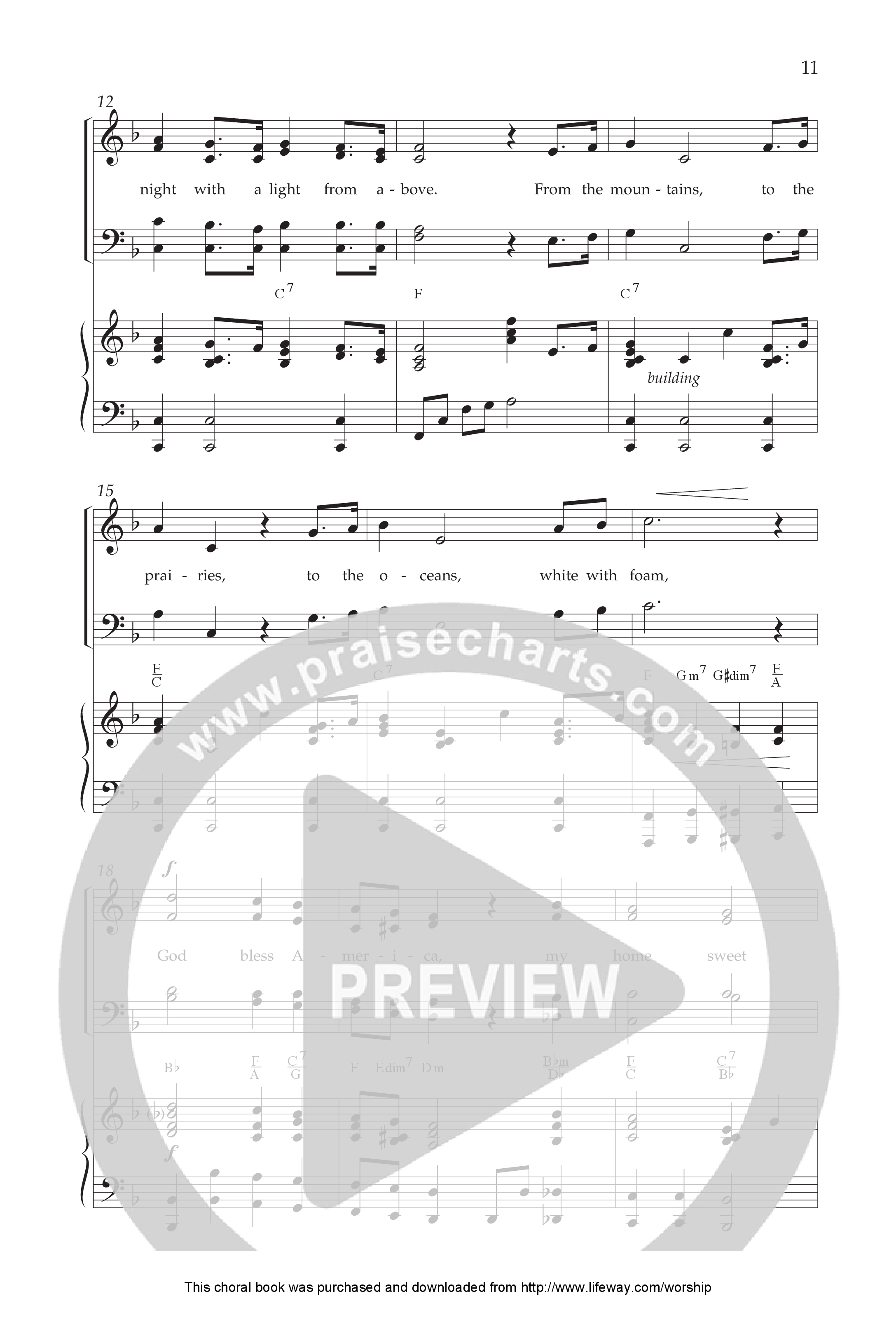 God Bless America (Choral Anthem SATB) Anthem (SATB/Piano) (Lifeway Choral / Arr. Dennis Allen)