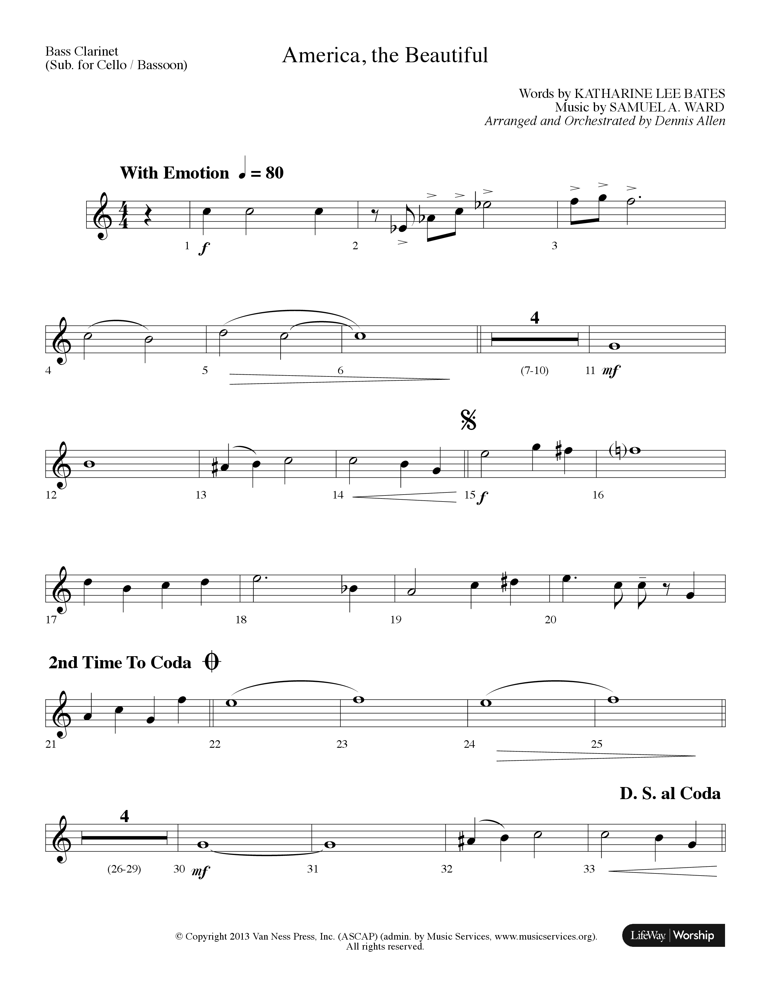 America The Beautiful (Choral Anthem SATB) Bass Clarinet (Lifeway Choral / Arr. Dennis Allen)