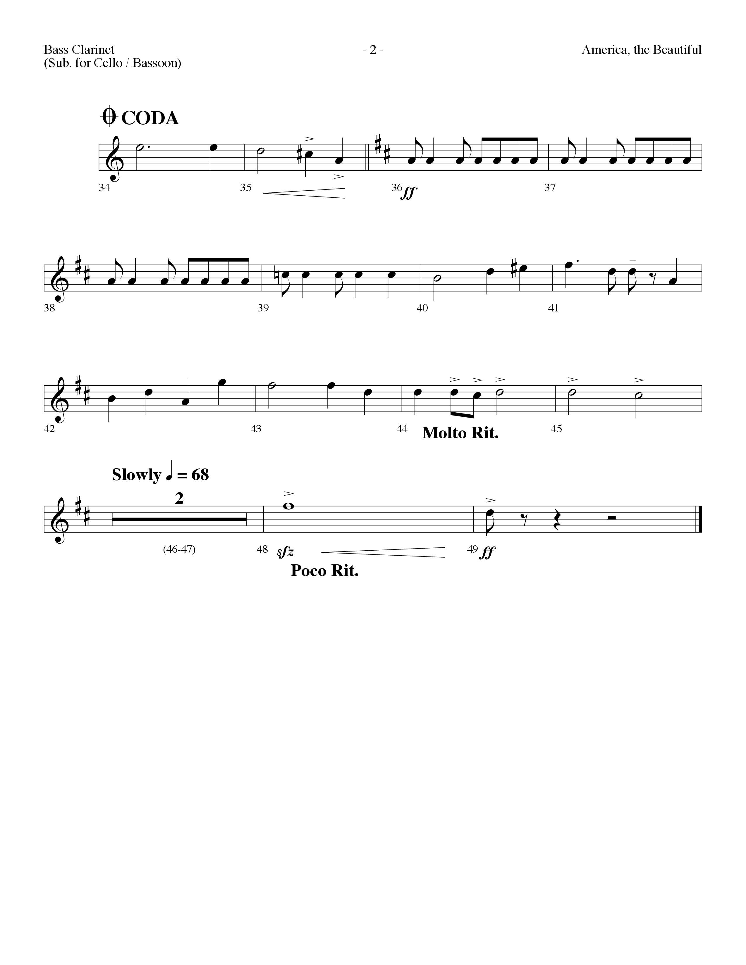 America The Beautiful (Choral Anthem SATB) Bass Clarinet (Lifeway Choral / Arr. Dennis Allen)