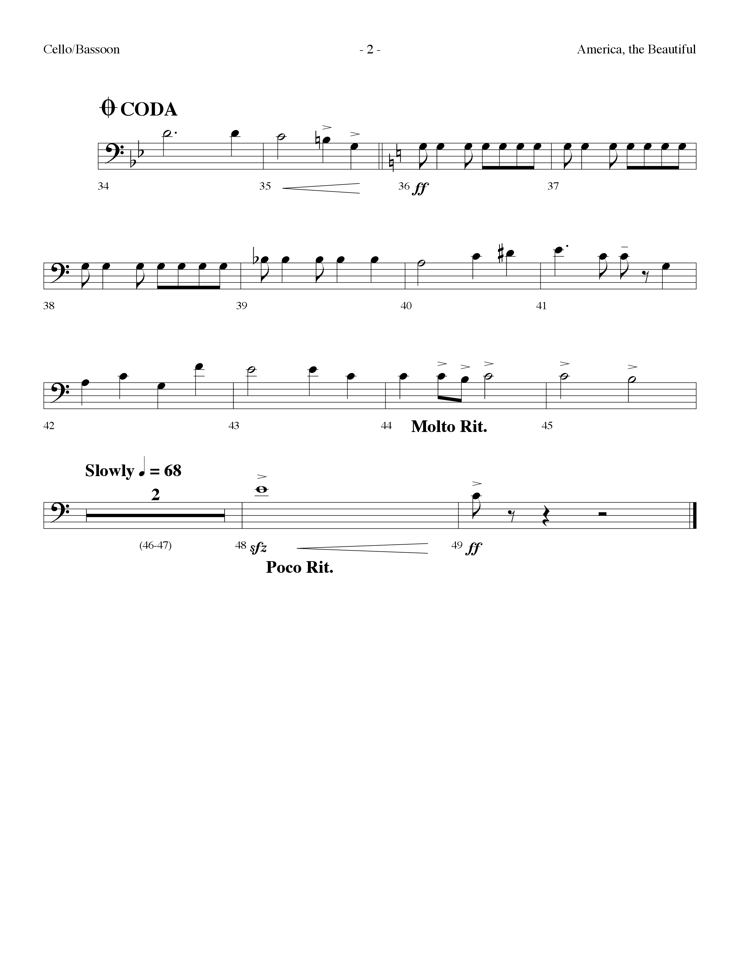 America The Beautiful (Choral Anthem SATB) Cello (Lifeway Choral / Arr. Dennis Allen)