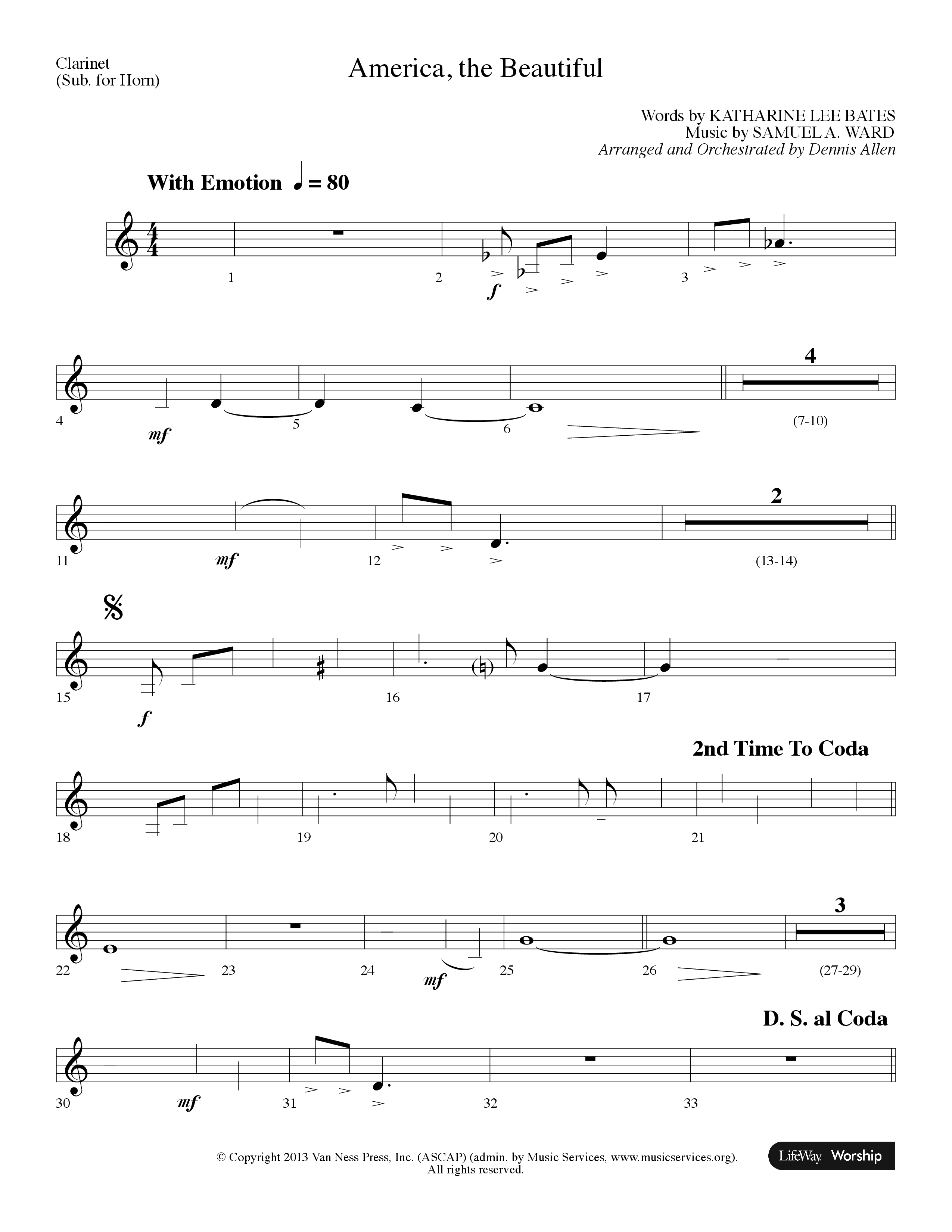 America The Beautiful (Choral Anthem SATB) Clarinet (Lifeway Choral / Arr. Dennis Allen)