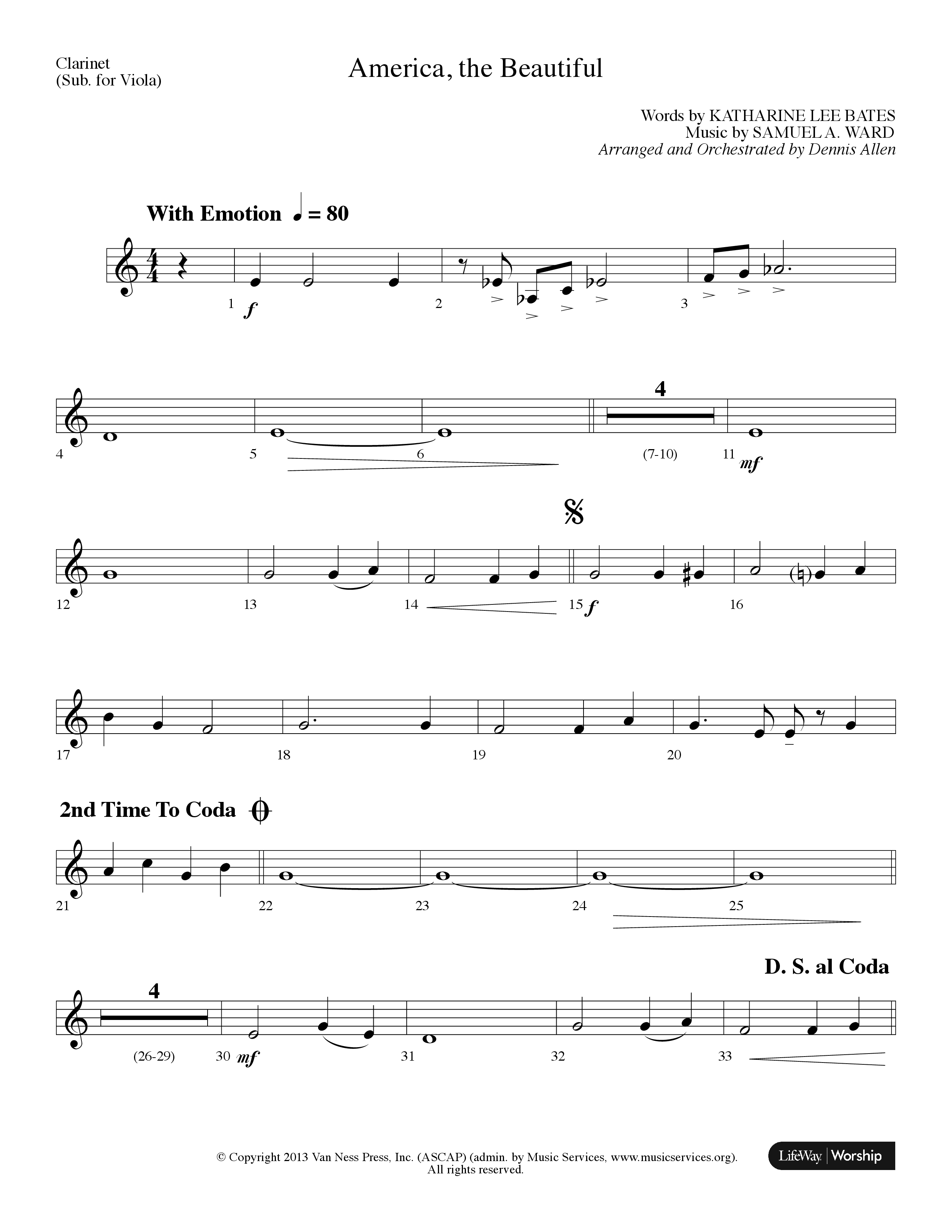 America The Beautiful (Choral Anthem SATB) Clarinet (Lifeway Choral / Arr. Dennis Allen)