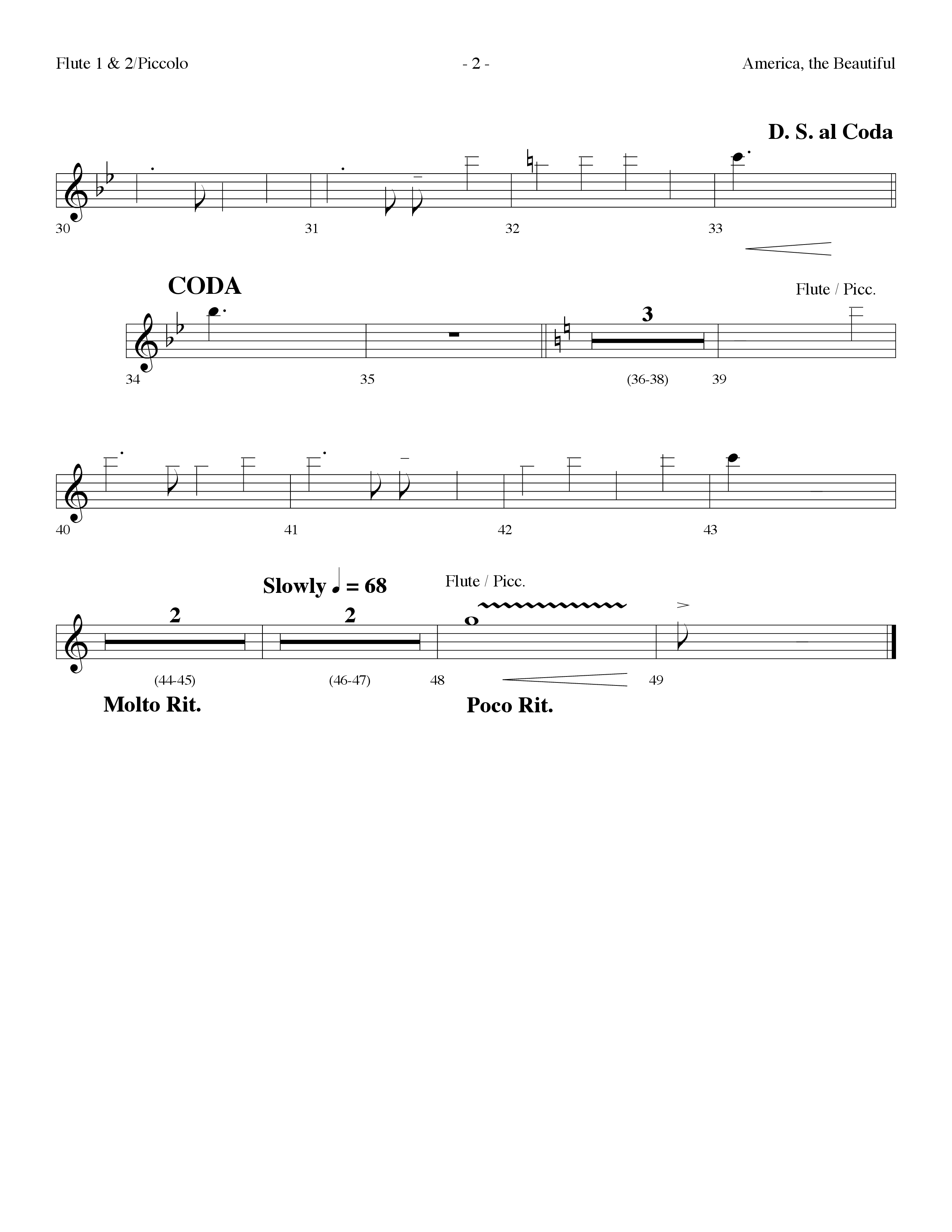 America The Beautiful (Choral Anthem SATB) Flute 1/2 (Lifeway Choral / Arr. Dennis Allen)