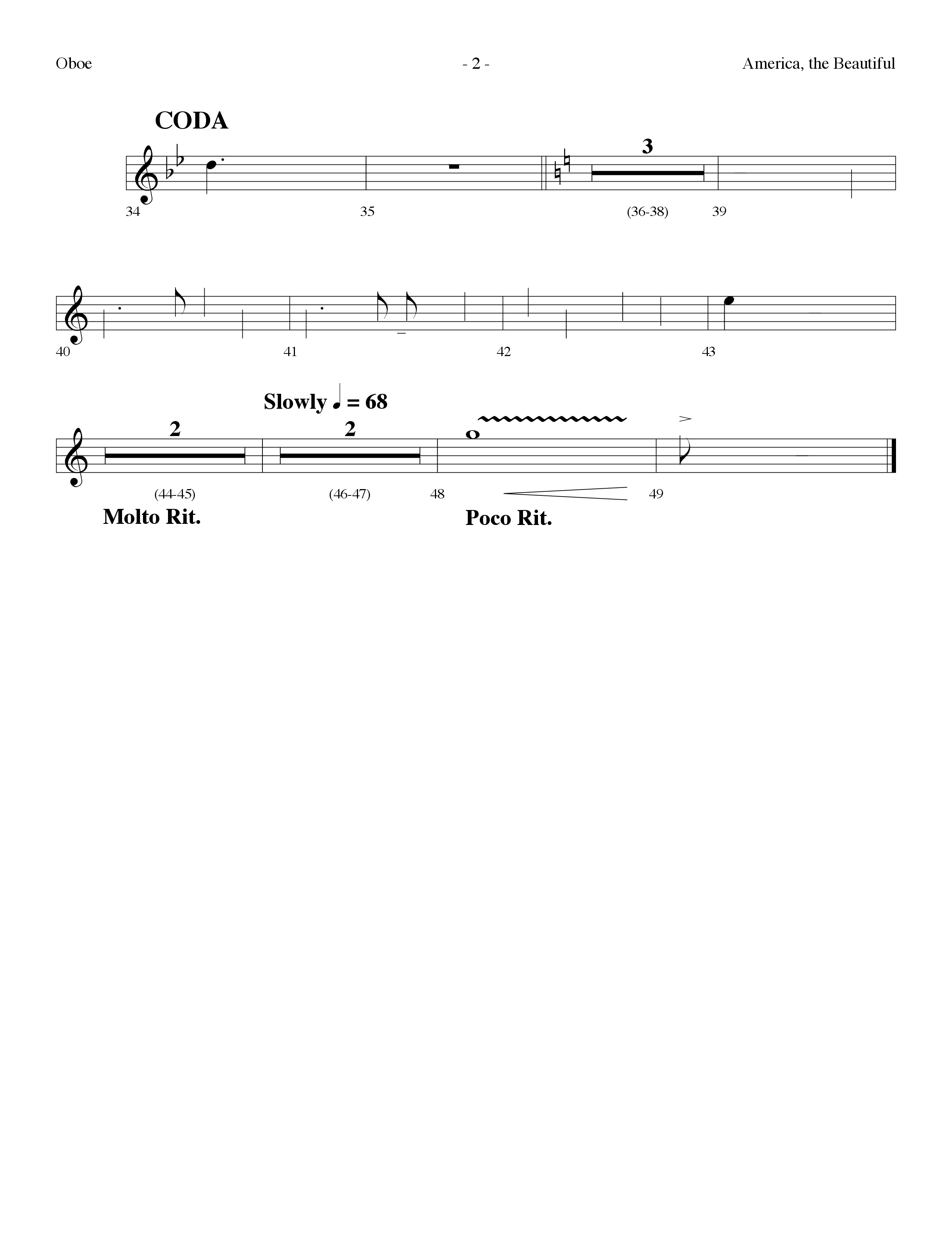 America The Beautiful (Choral Anthem SATB) Oboe (Lifeway Choral / Arr. Dennis Allen)