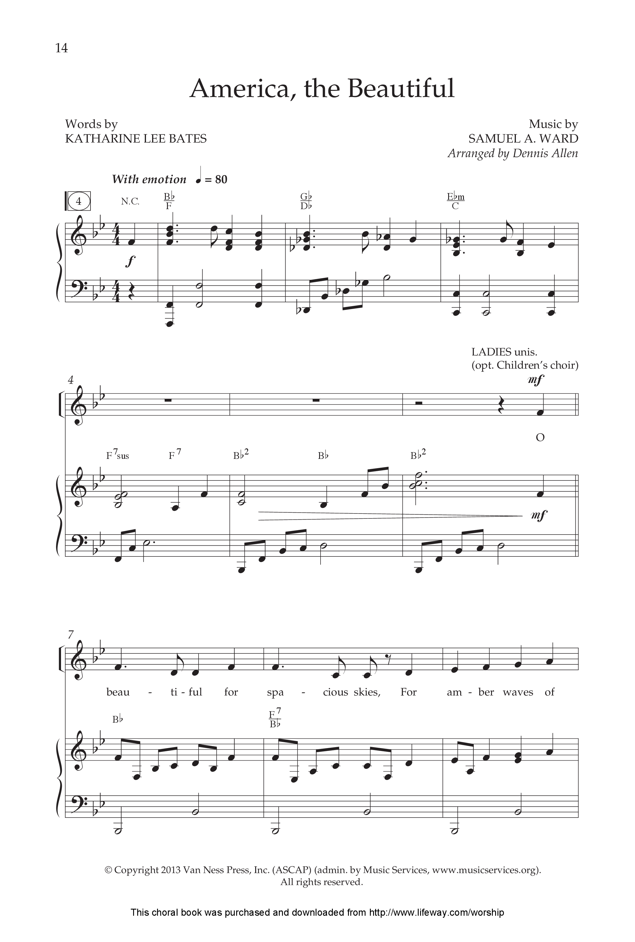 America The Beautiful (Choral Anthem SATB) Anthem (SATB/Piano) (Lifeway Choral / Arr. Dennis Allen)