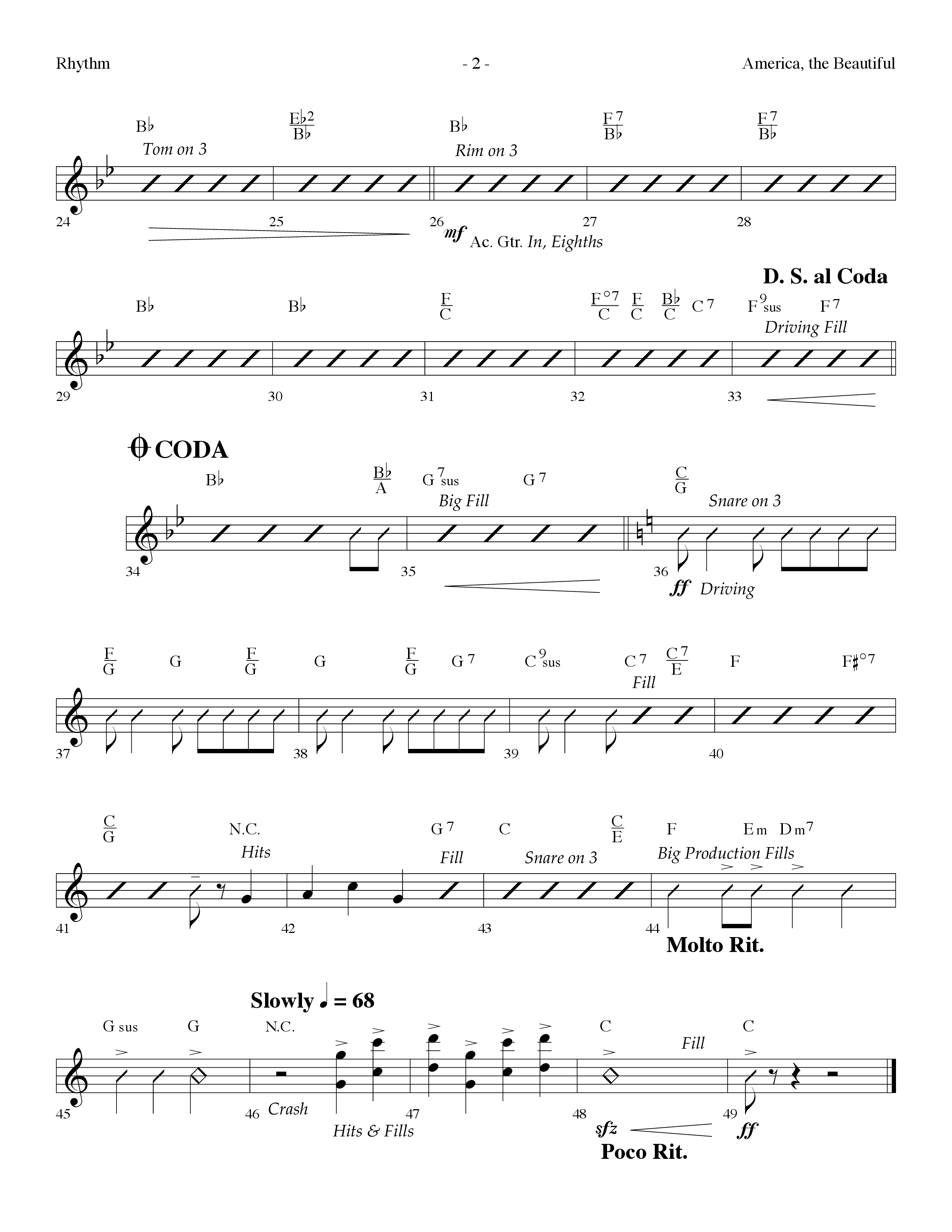 America The Beautiful (Choral Anthem SATB) Rhythm Chart (Lifeway Choral / Arr. Dennis Allen)