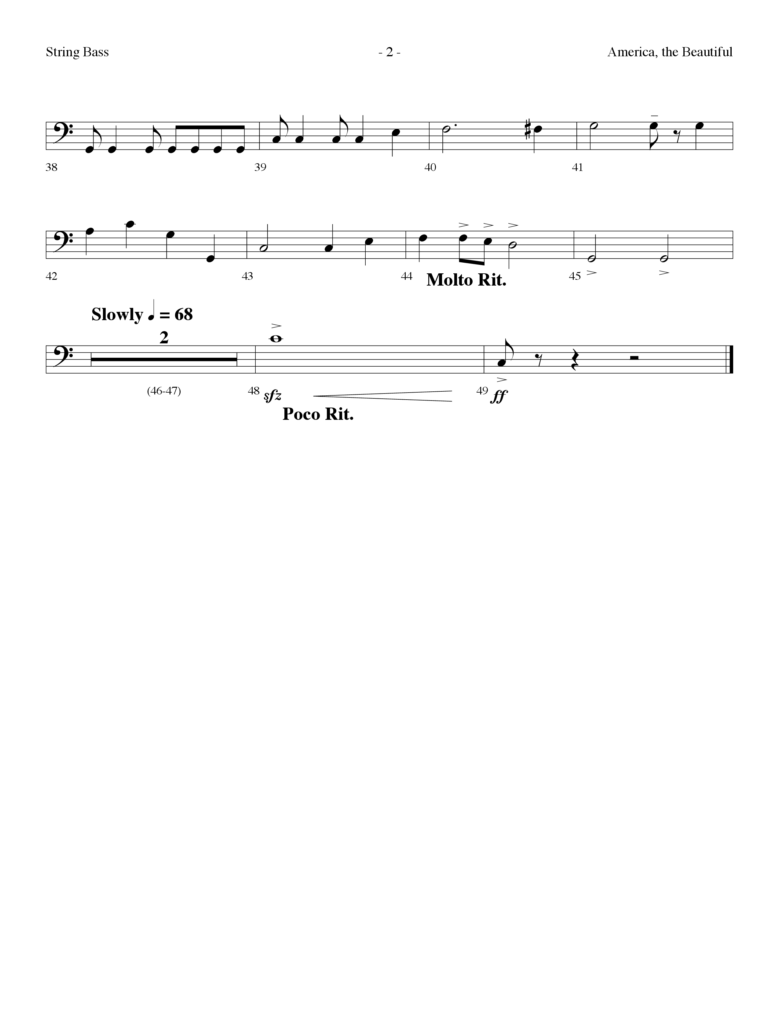 America The Beautiful (Choral Anthem SATB) String Bass (Lifeway Choral / Arr. Dennis Allen)