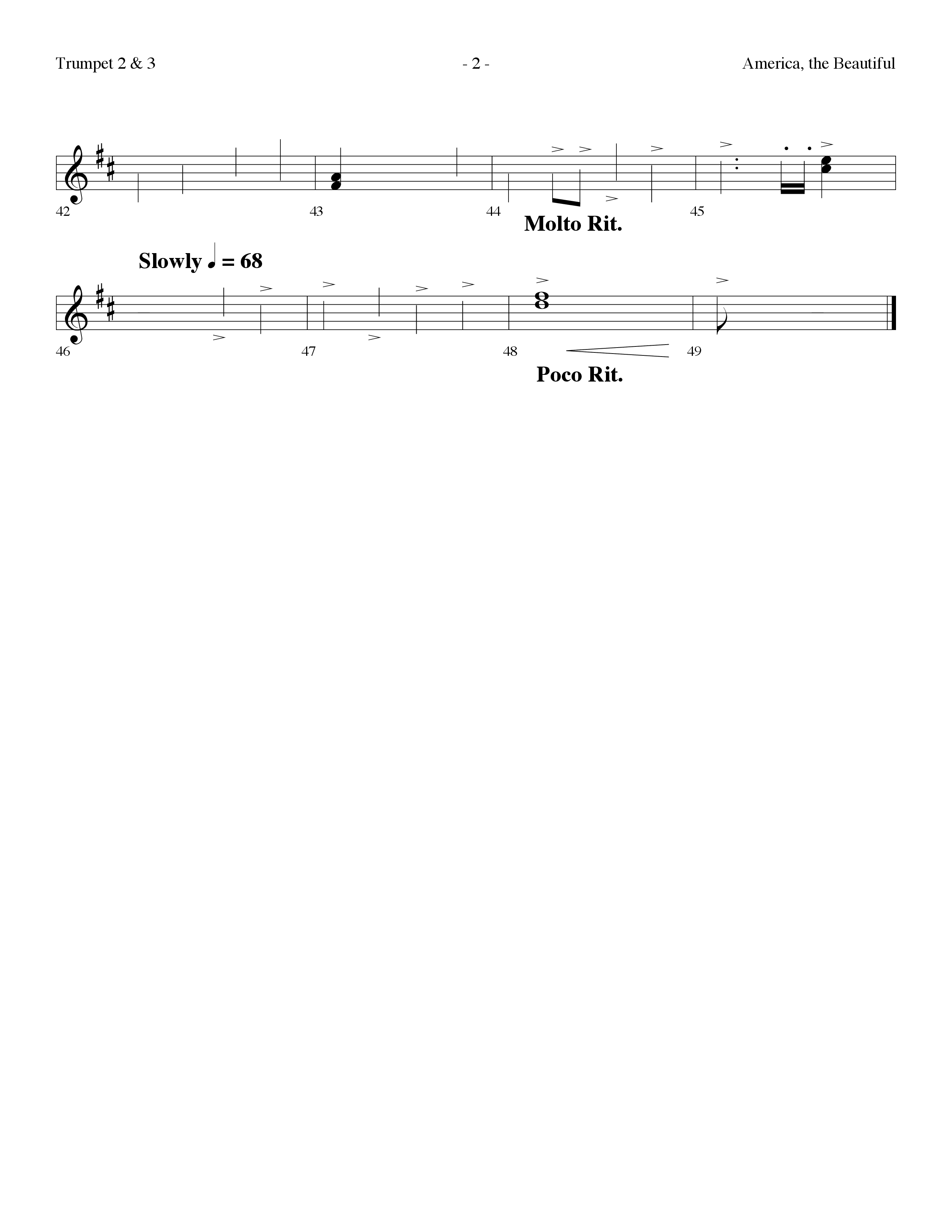 America The Beautiful (Choral Anthem SATB) Trumpet 2/3 (Lifeway Choral / Arr. Dennis Allen)