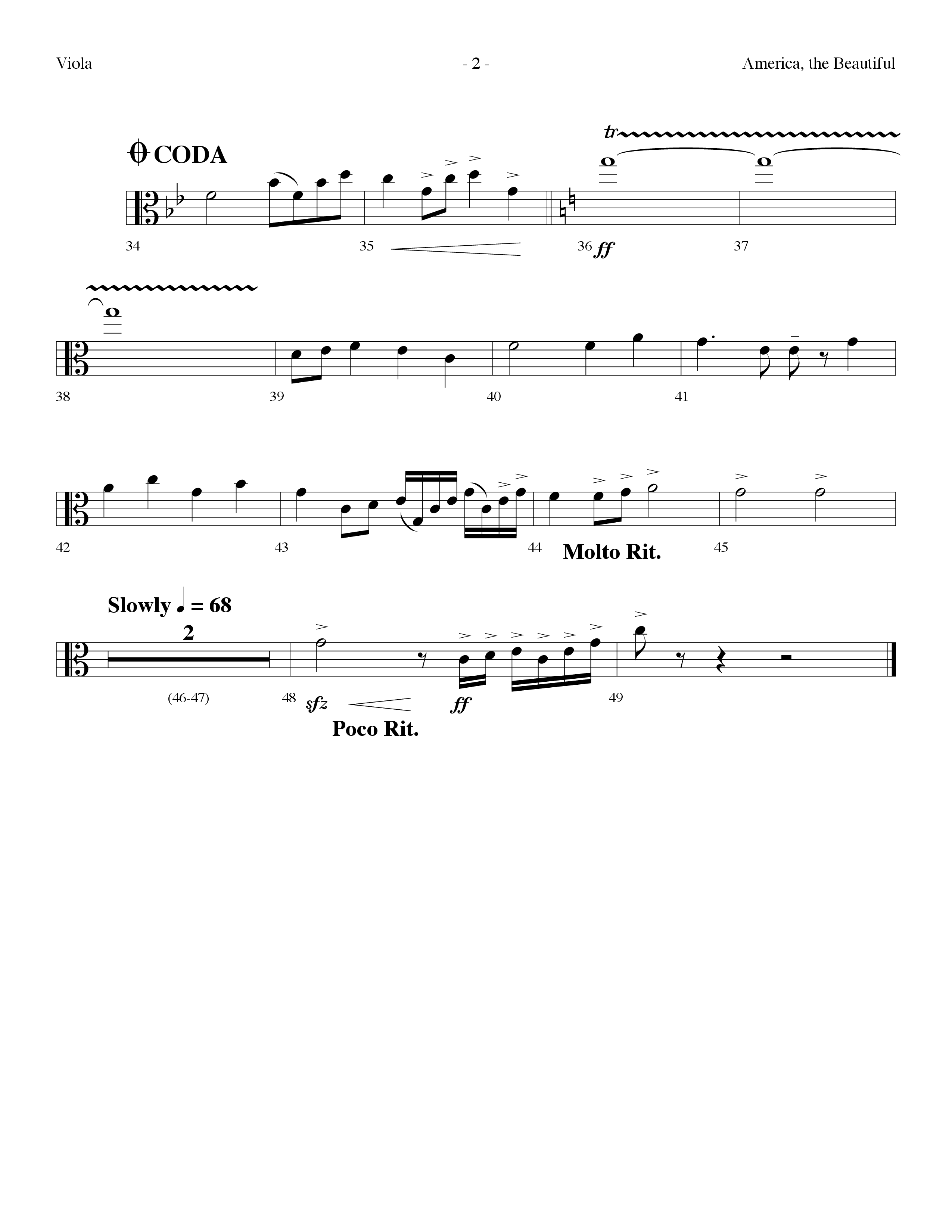 America The Beautiful (Choral Anthem SATB) Viola (Lifeway Choral / Arr. Dennis Allen)