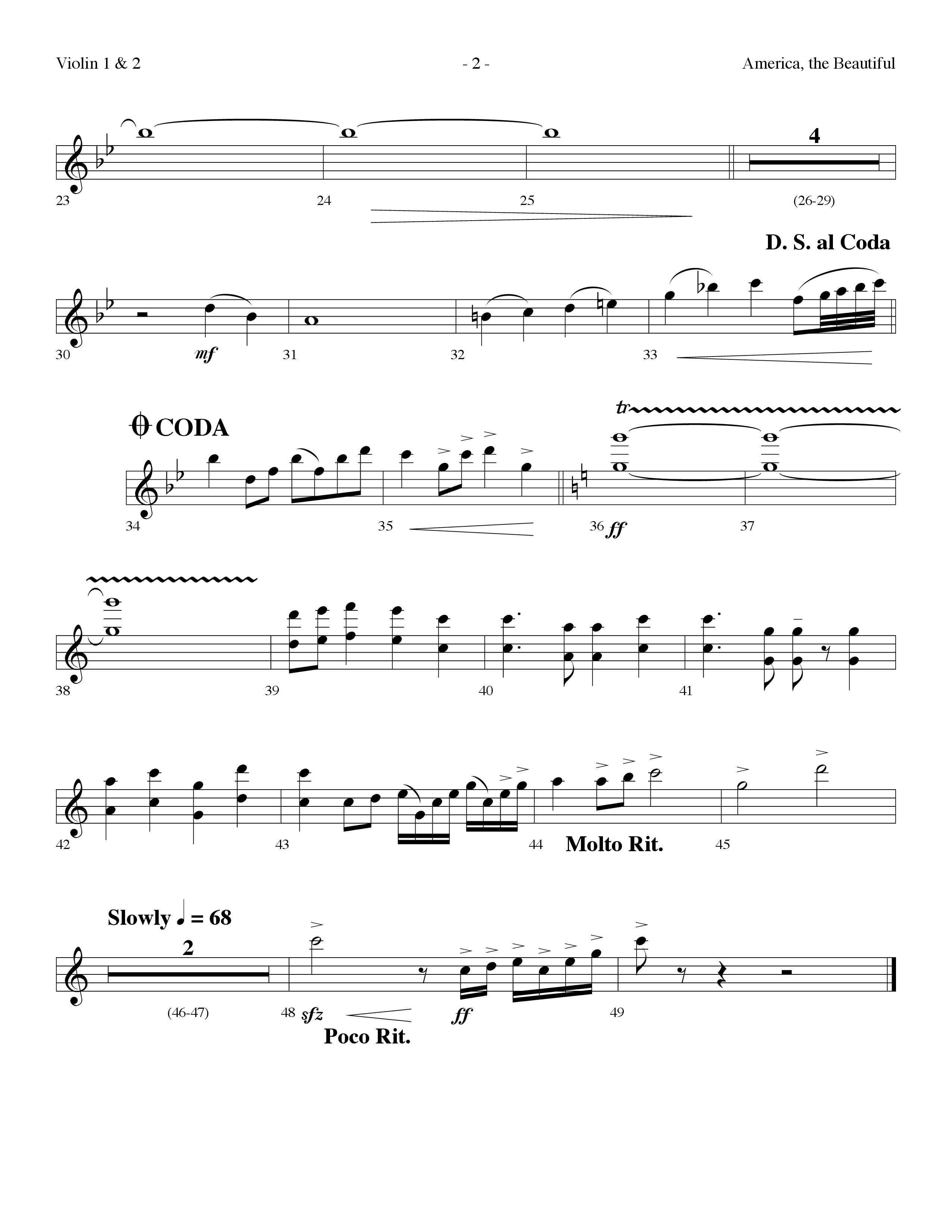 America The Beautiful (Choral Anthem SATB) Violin 1/2 (Lifeway Choral / Arr. Dennis Allen)