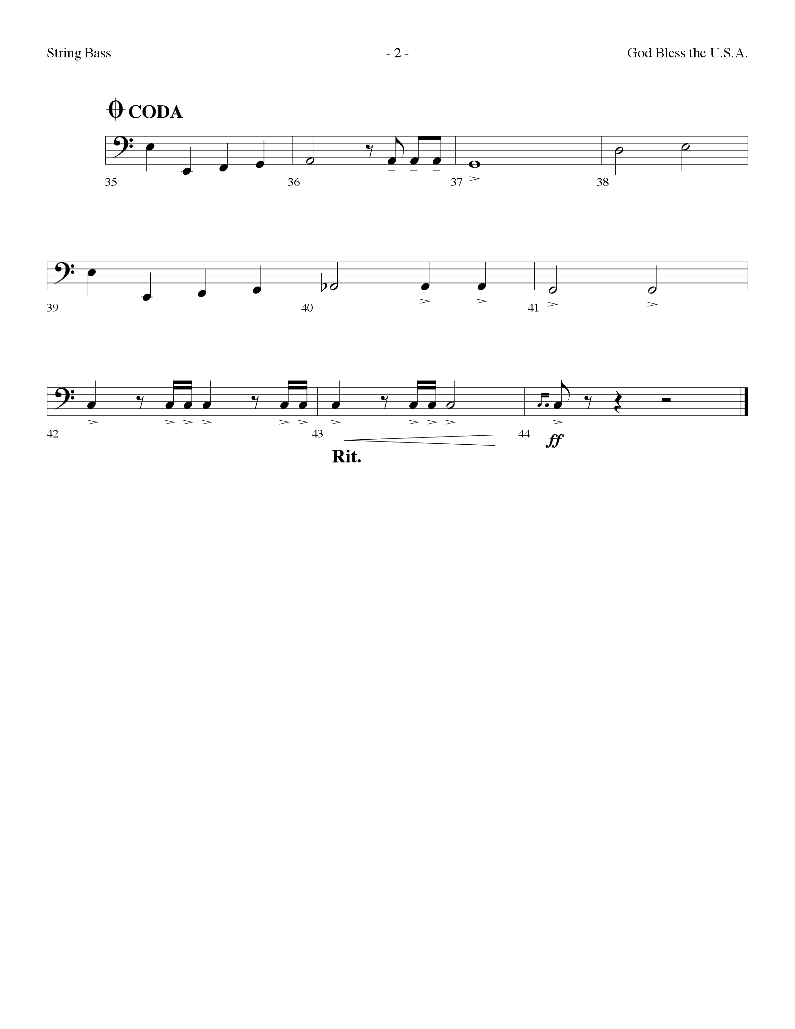 God Bless The USA (Choral Anthem SATB) String Bass (Lifeway Choral / Arr. Dennis Allen)