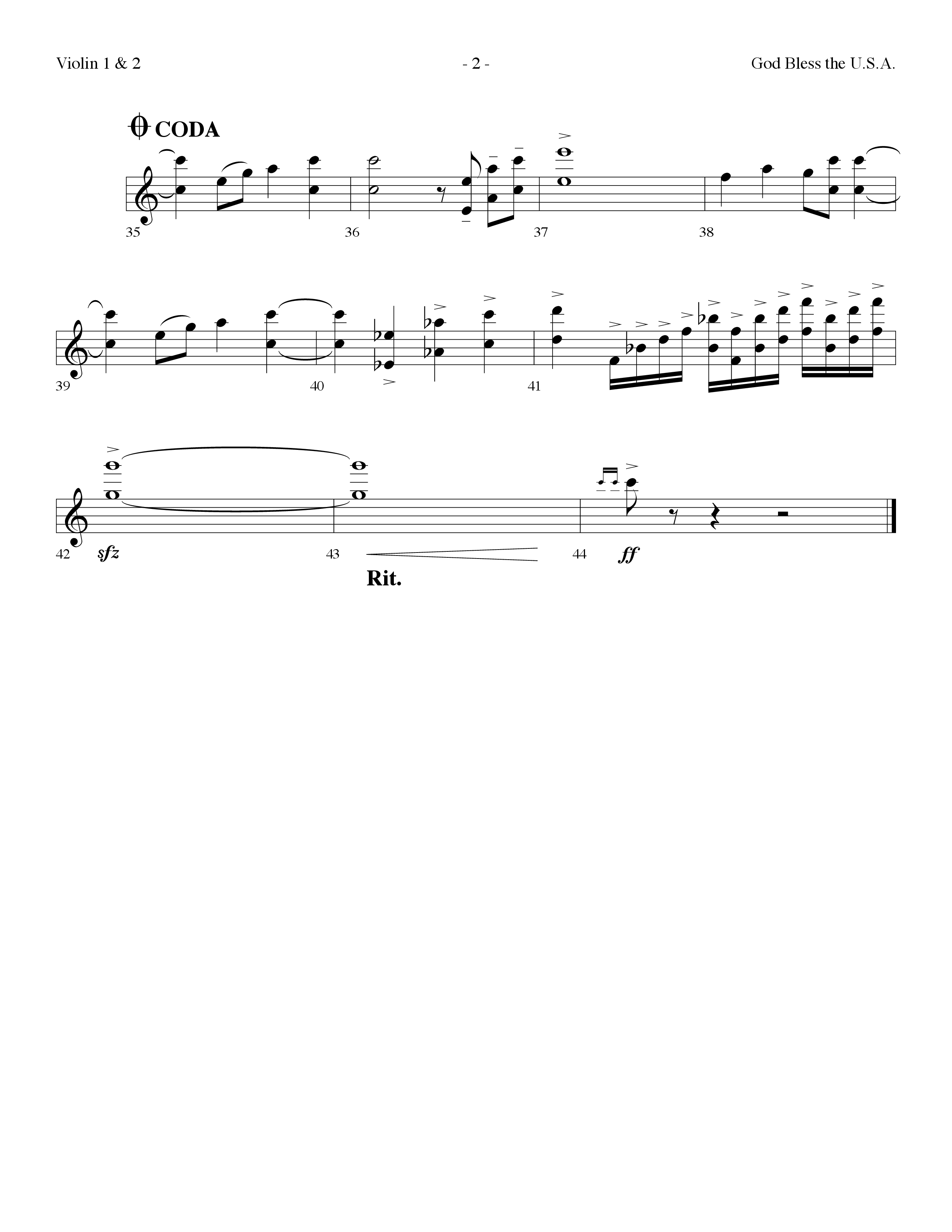 God Bless The USA (Choral Anthem SATB) Violin 1/2 (Lifeway Choral / Arr. Dennis Allen)