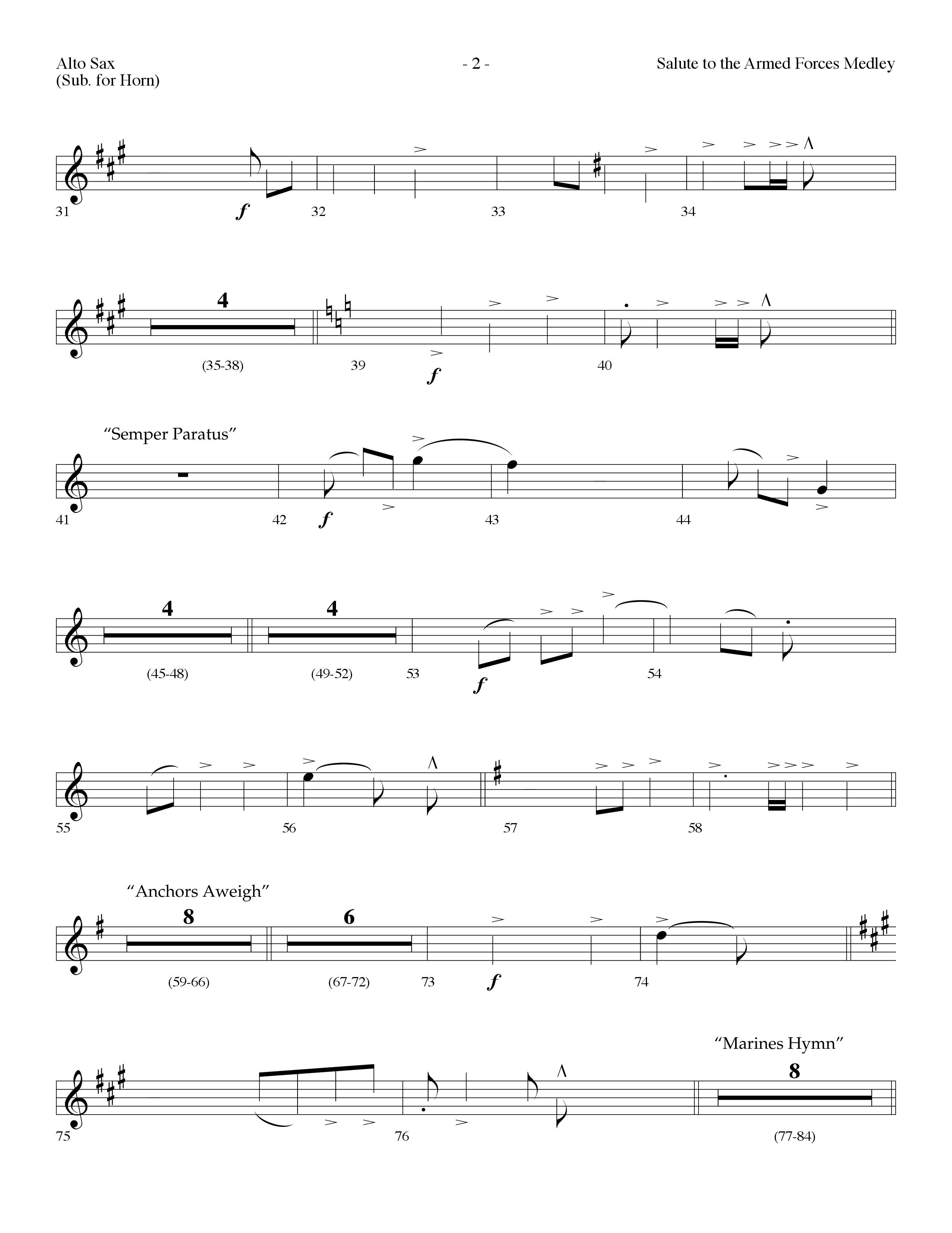 Salute To The Armed Forces Medley (with The Air Force Song, The Army Goes Rolling Along (The Army So (Choral Anthem SATB) Alto Sax (Lifeway Choral / Arr. Dennis Allen)