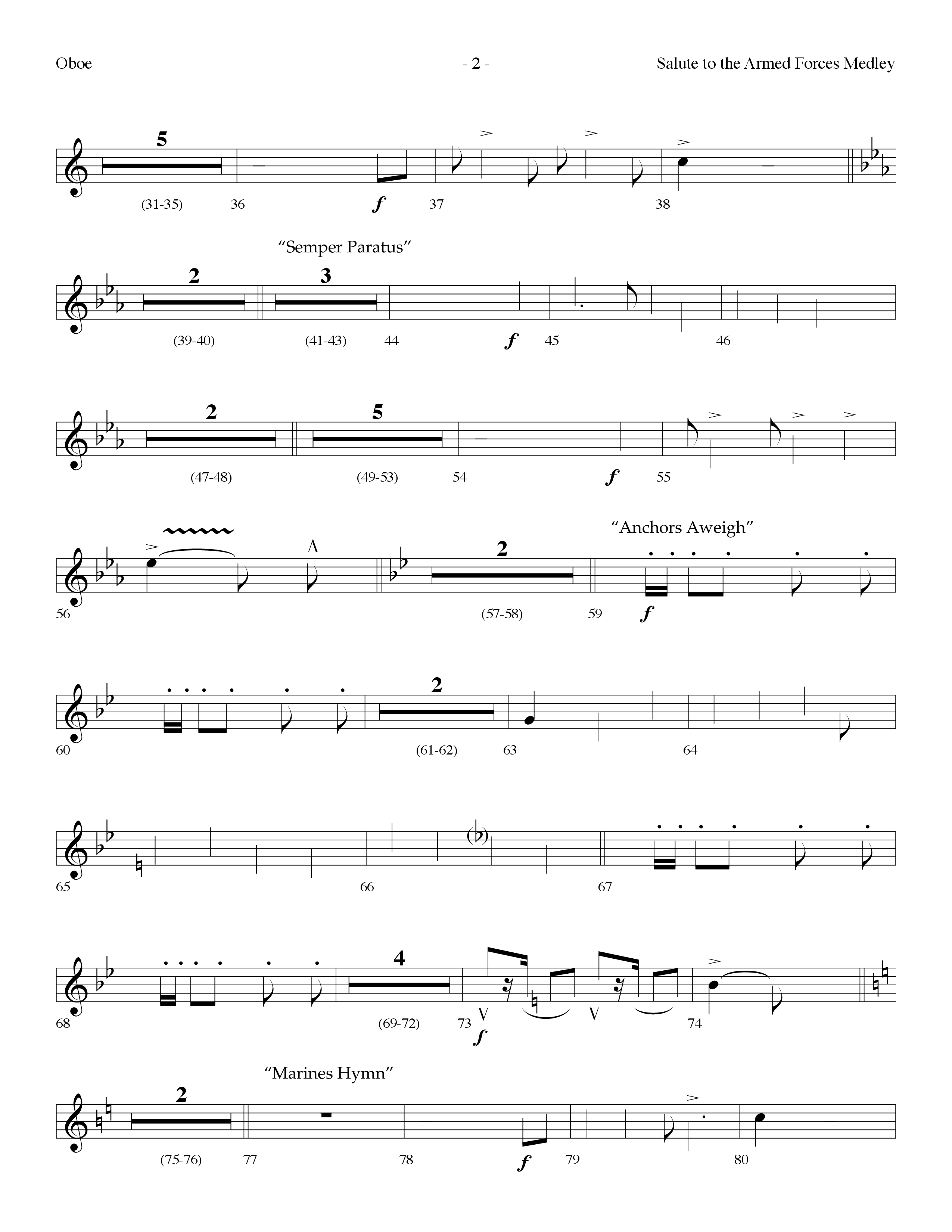 Salute To The Armed Forces Medley (with The Air Force Song, The Army Goes Rolling Along (The Army So (Choral Anthem SATB) Oboe (Lifeway Choral / Arr. Dennis Allen)