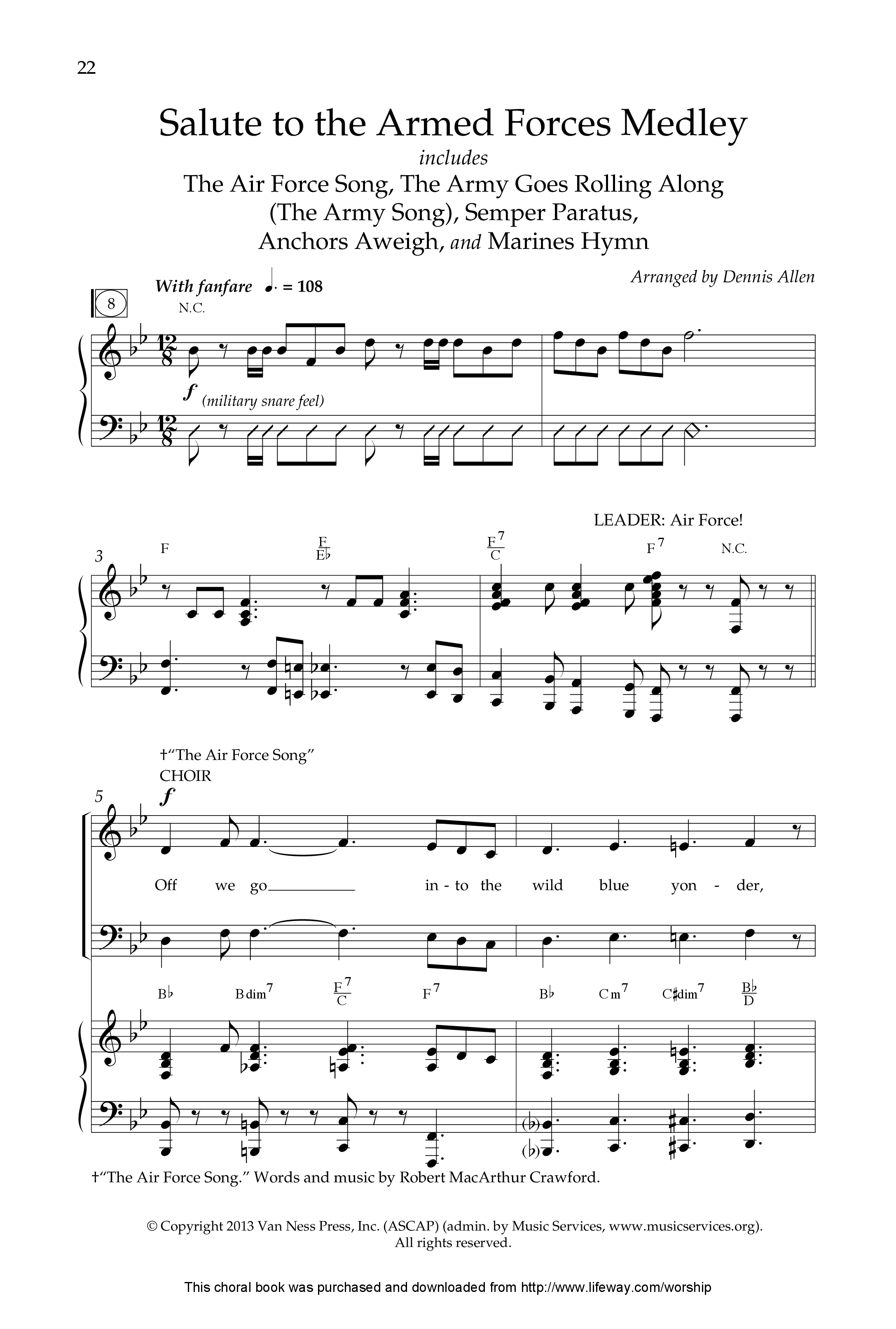 Salute To The Armed Forces Medley (with The Air Force Song, The Army Goes Rolling Along (The Army So (Choral Anthem SATB) Anthem (SATB/Piano) (Lifeway Choral / Arr. Dennis Allen)
