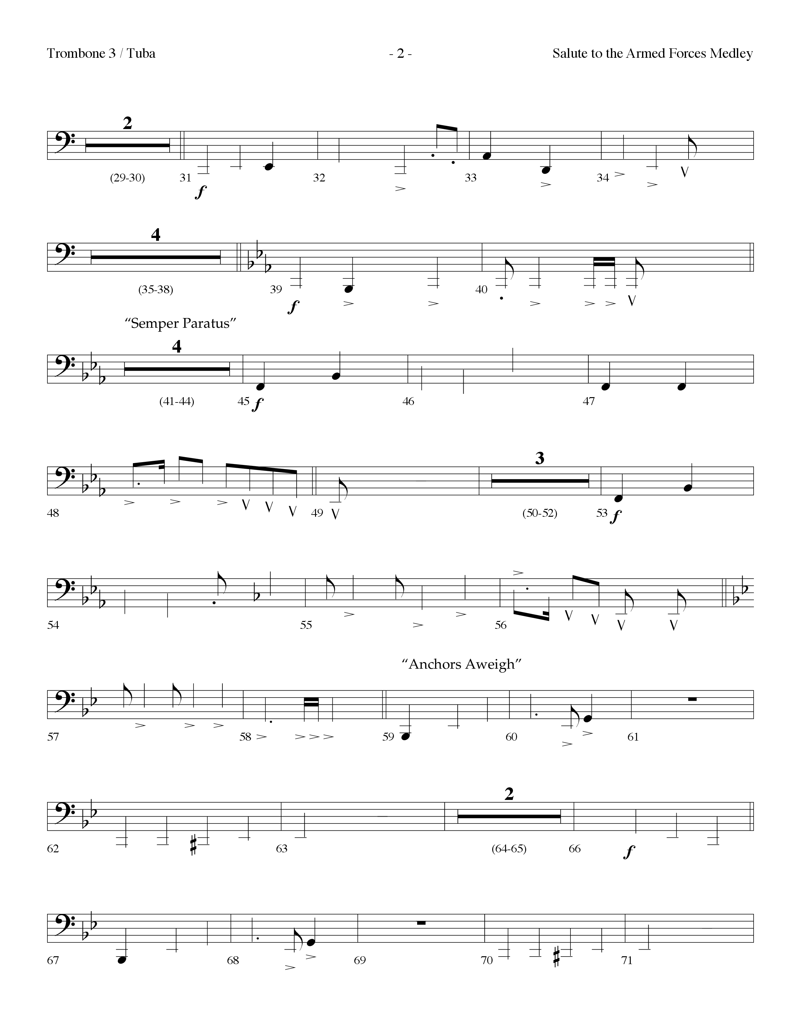 Salute To The Armed Forces Medley (with The Air Force Song, The Army Goes Rolling Along (The Army So (Choral Anthem SATB) Trombone 3/Tuba (Lifeway Choral / Arr. Dennis Allen)