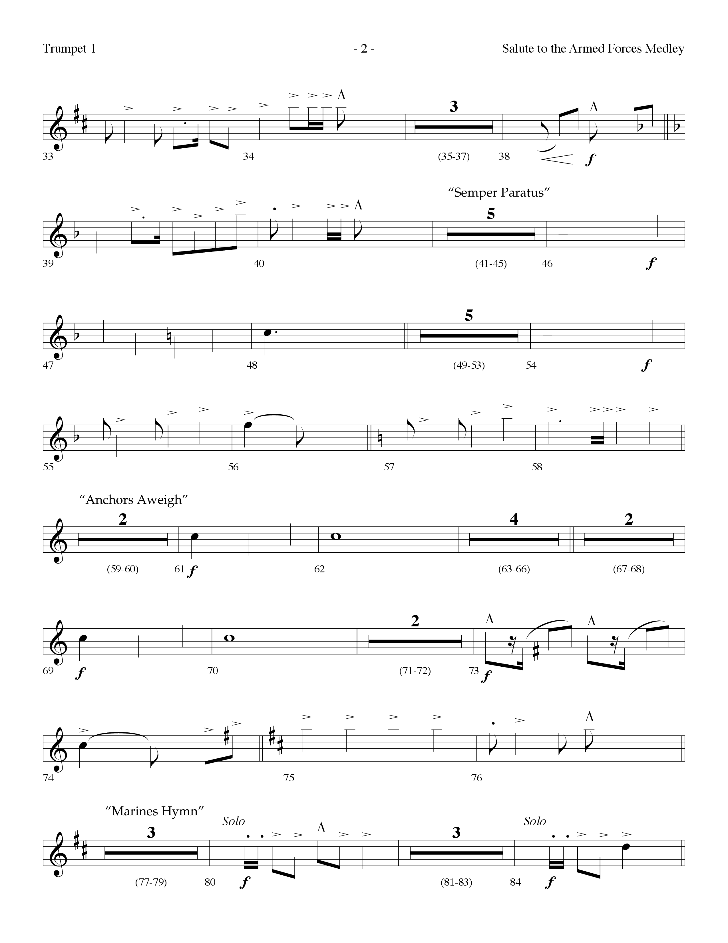 Salute To The Armed Forces Medley (with The Air Force Song, The Army Goes Rolling Along (The Army So (Choral Anthem SATB) Trumpet 1 (Lifeway Choral / Arr. Dennis Allen)