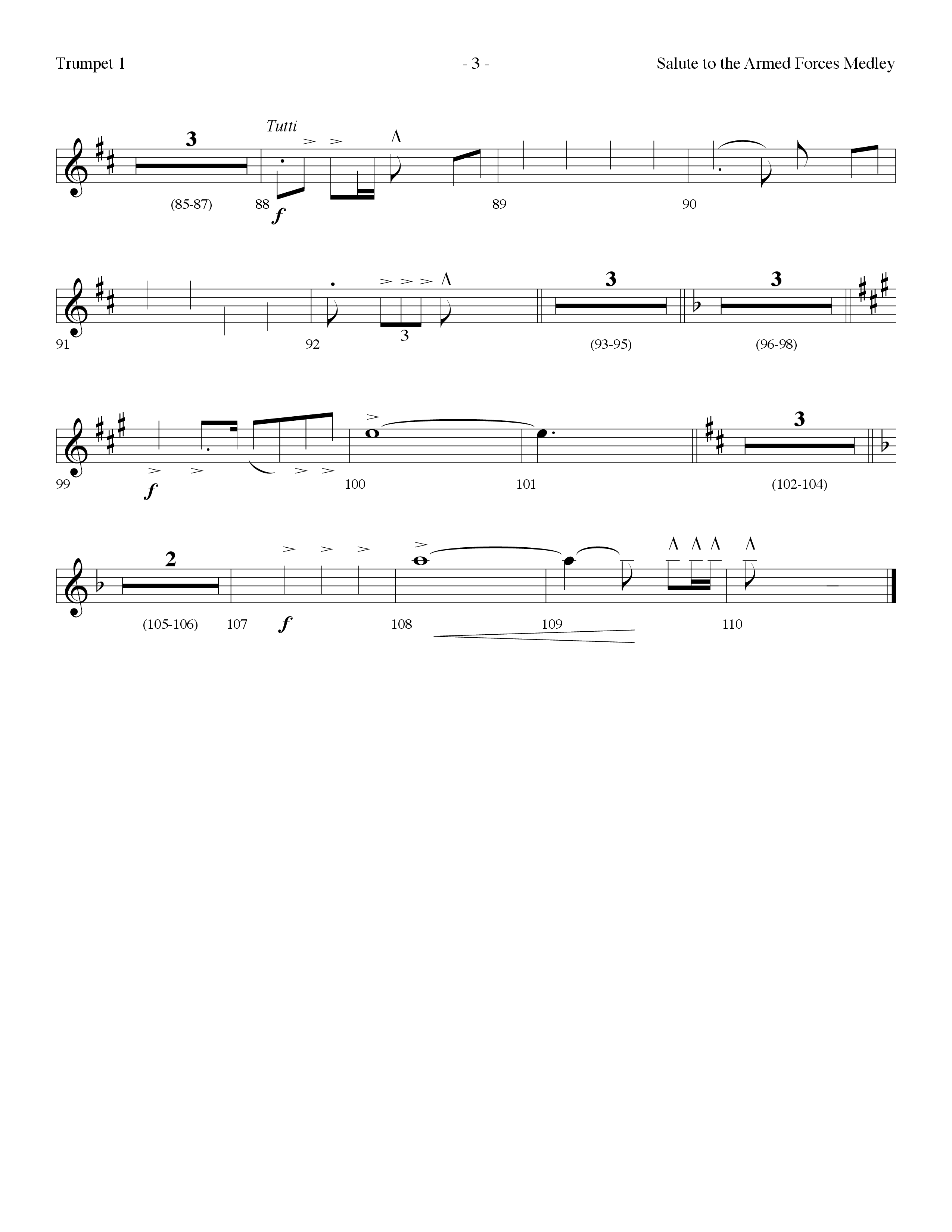 Salute To The Armed Forces Medley (with The Air Force Song, The Army Goes Rolling Along (The Army So (Choral Anthem SATB) Trumpet 1 (Lifeway Choral / Arr. Dennis Allen)