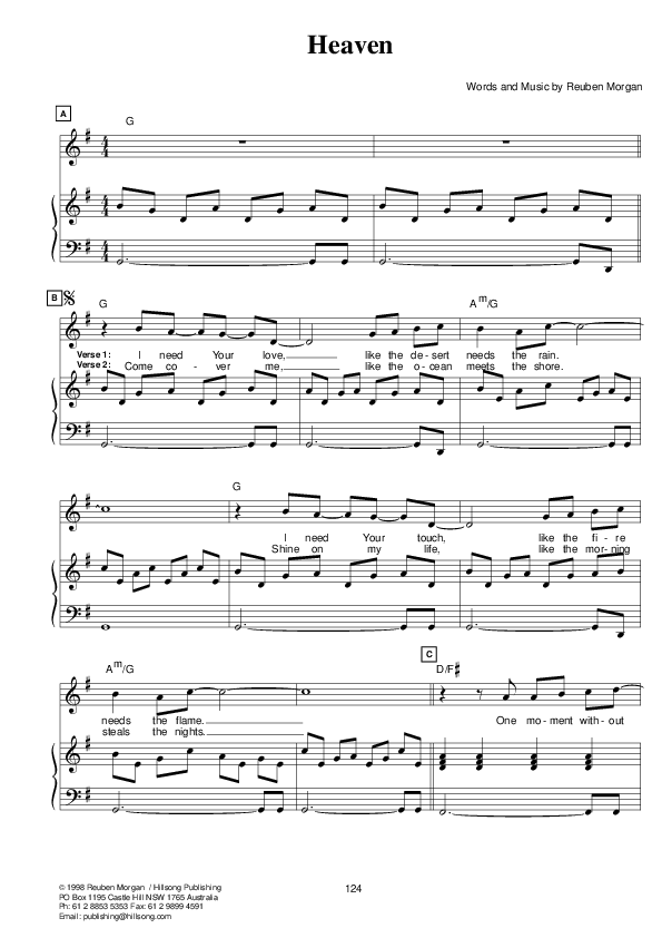 Heaven Lead & Piano (Hillsong Worship)