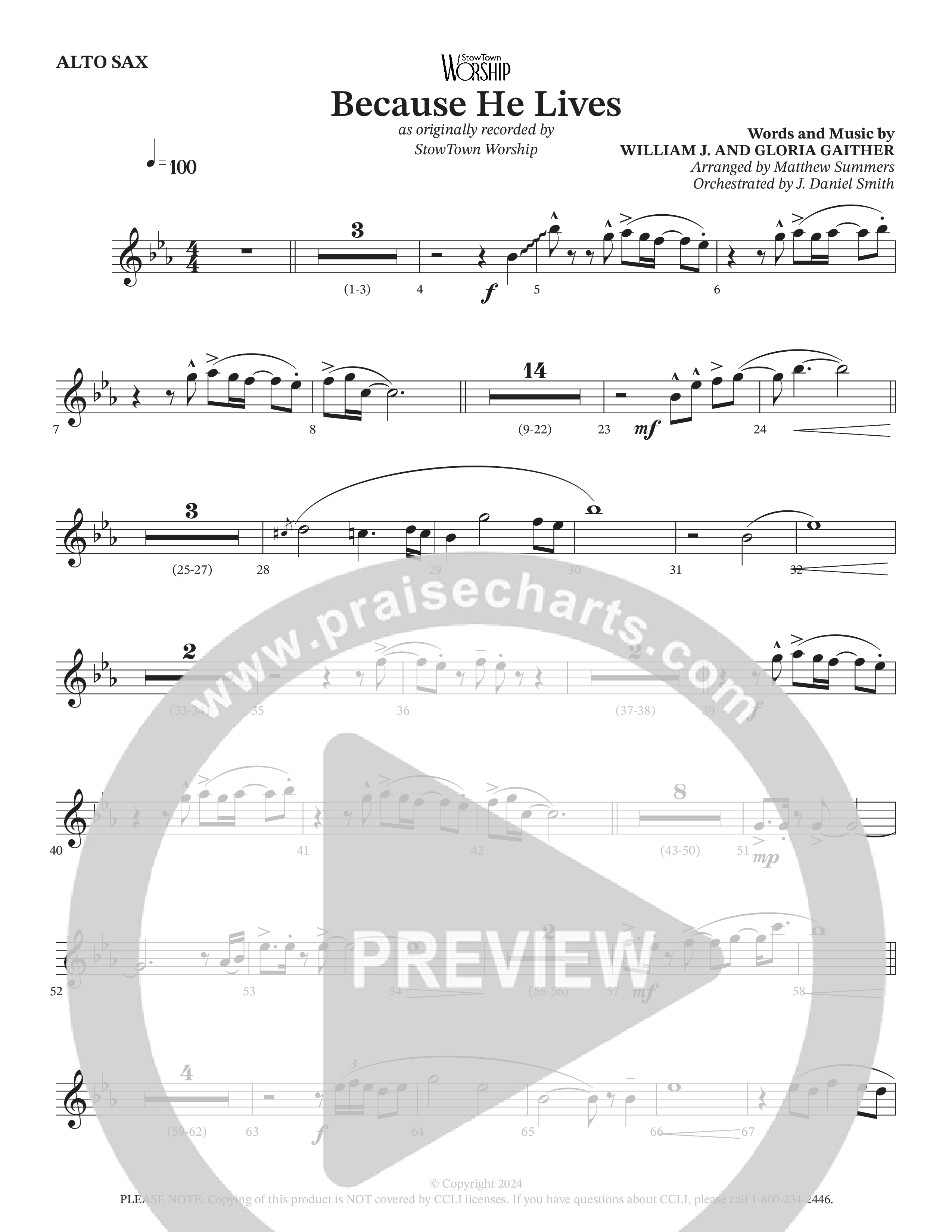Because He Lives Alto Sax (StowTown Worship / Charles Billingsley / Arr. Matthew Summers / Orch. J. Daniel Smith)