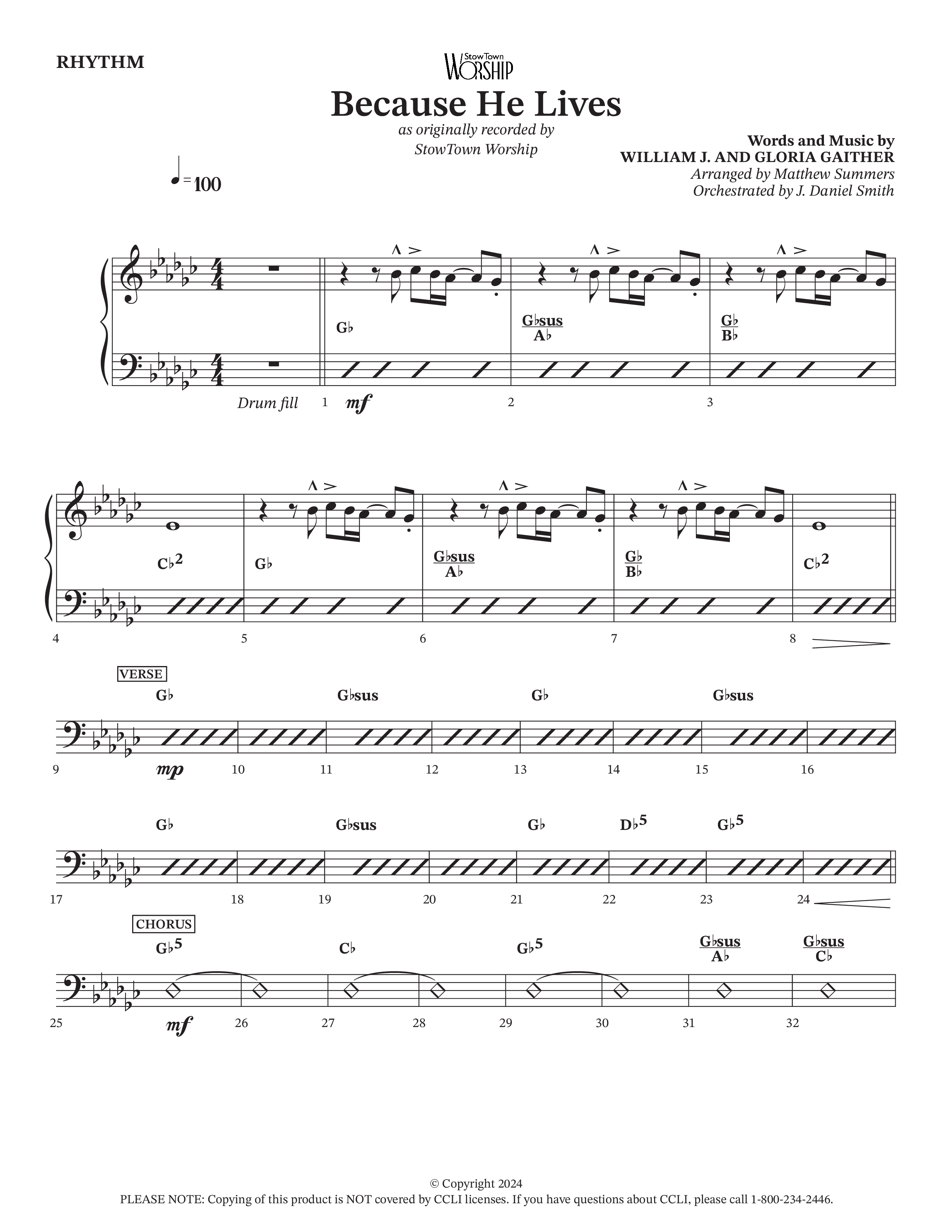 Because He Lives Rhythm Chart (StowTown Worship / Charles Billingsley / Arr. Matthew Summers / Orch. J. Daniel Smith)