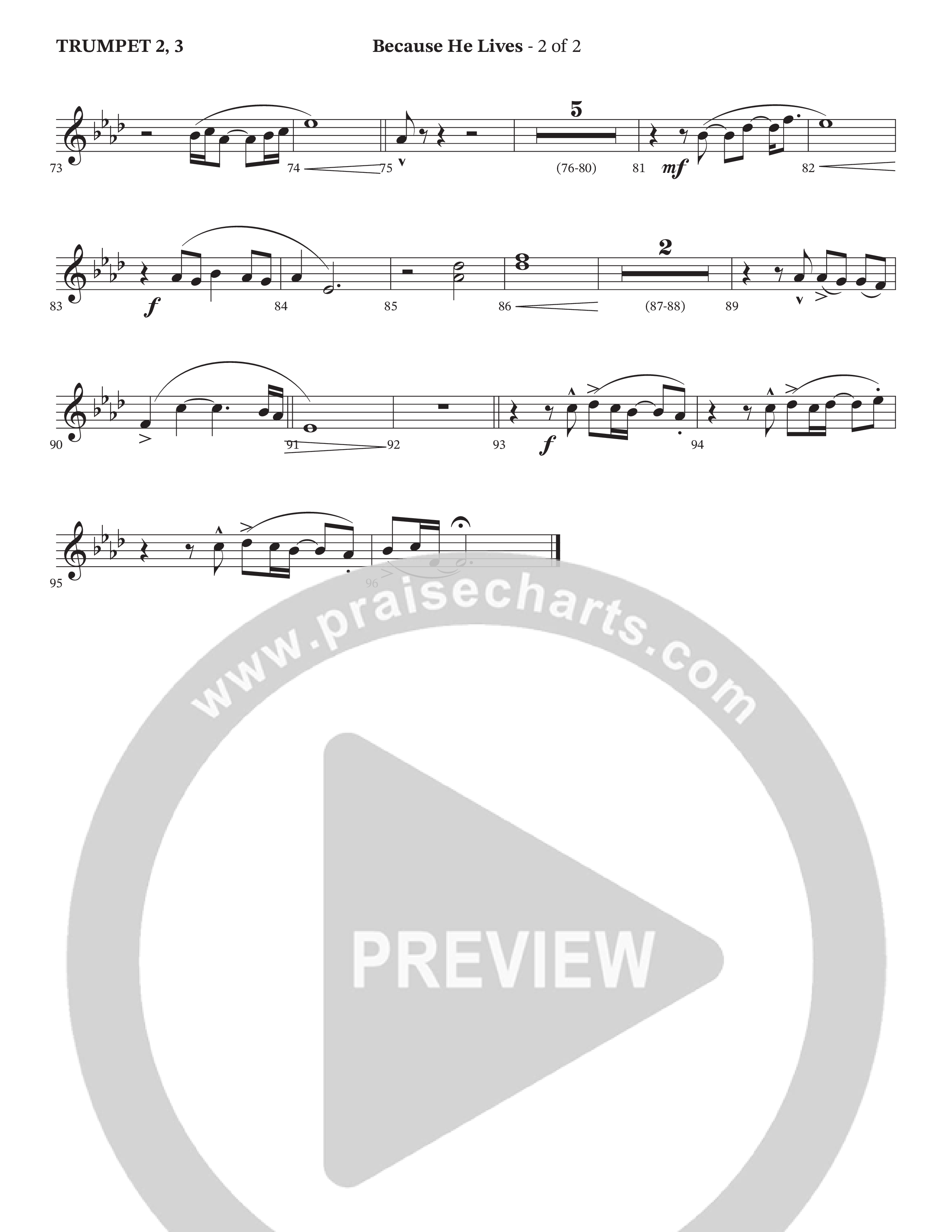 Because He Lives Trumpet 2/3 (StowTown Worship / Charles Billingsley / Arr. Matthew Summers / Orch. J. Daniel Smith)