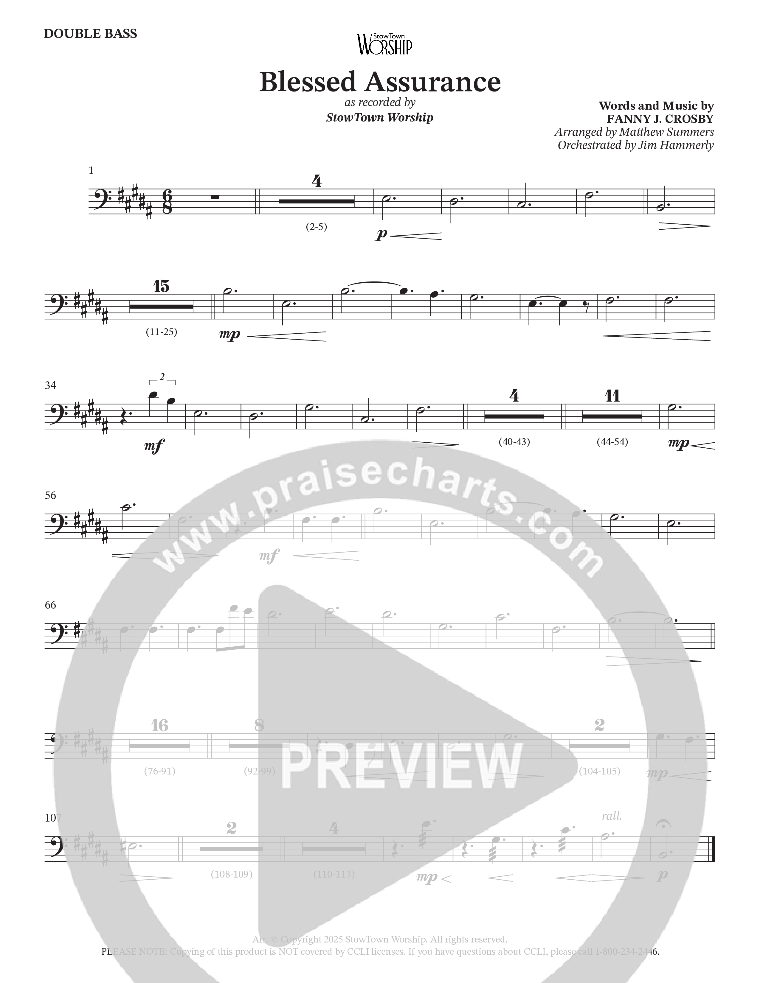 Blessed Assurance Double Bass (StowTown Worship / Alvin Slaughter / Arr. Matthew Summers / Orch. Jim Hammerly)