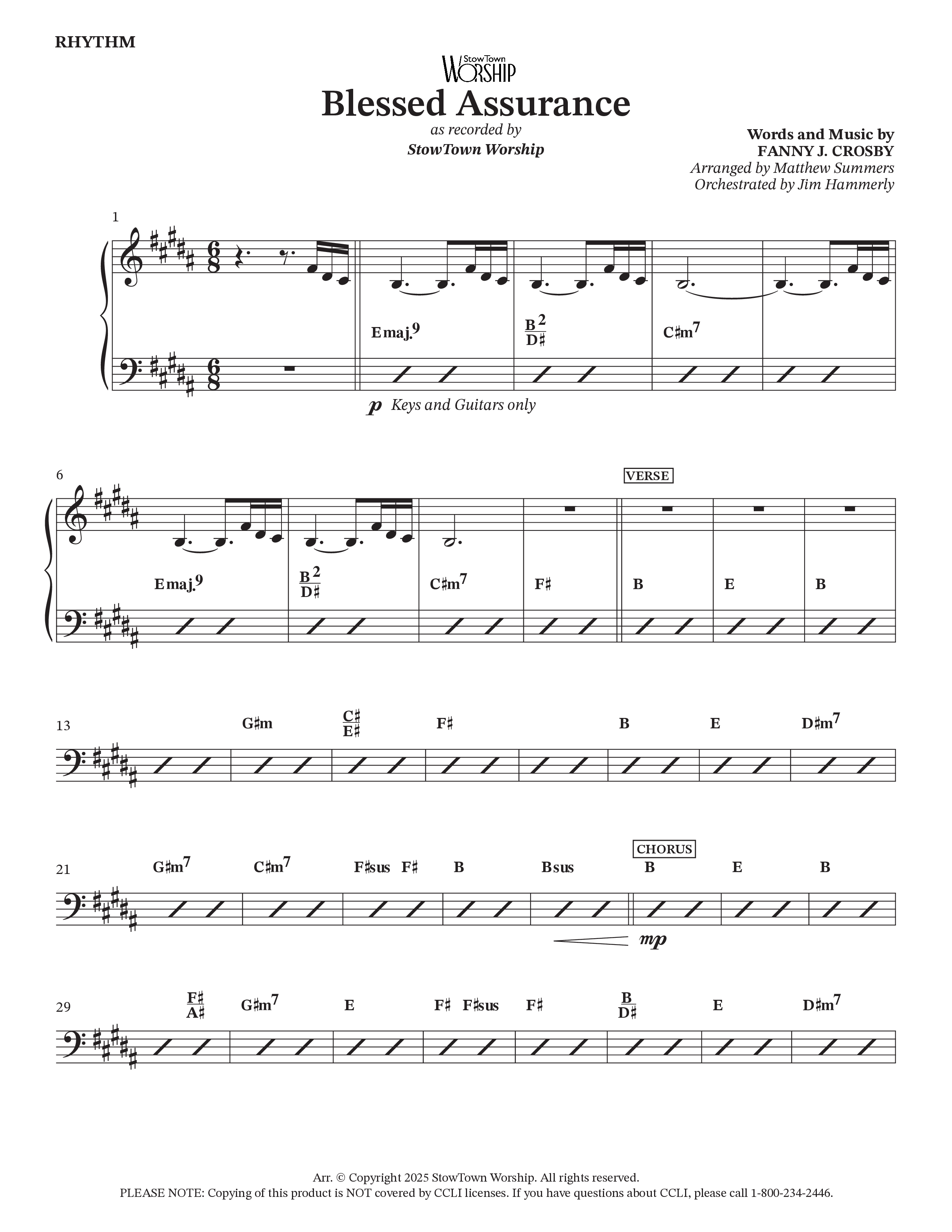 Blessed Assurance Rhythm Chart (StowTown Worship / Alvin Slaughter / Arr. Matthew Summers / Orch. Jim Hammerly)