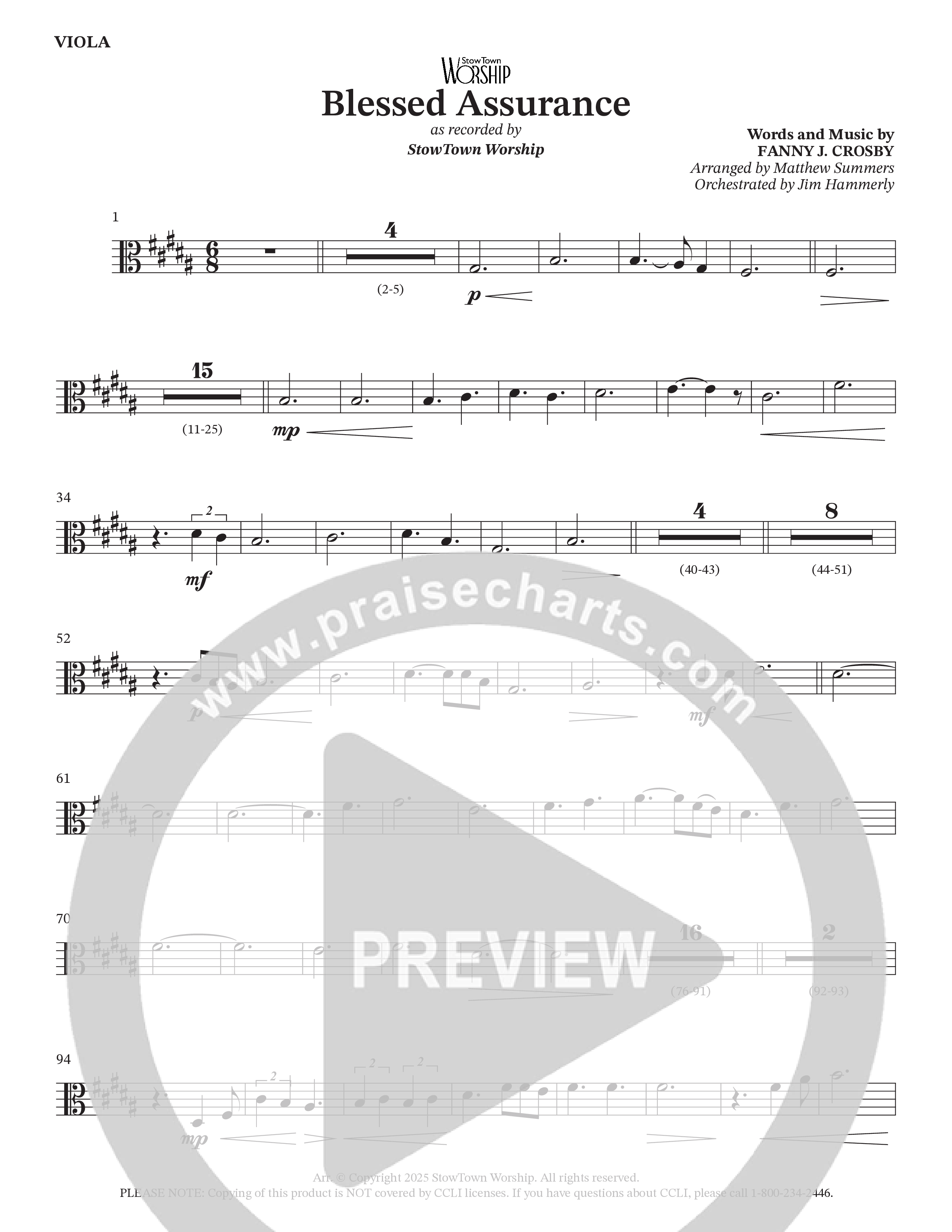Blessed Assurance Viola (StowTown Worship / Alvin Slaughter / Arr. Matthew Summers / Orch. Jim Hammerly)